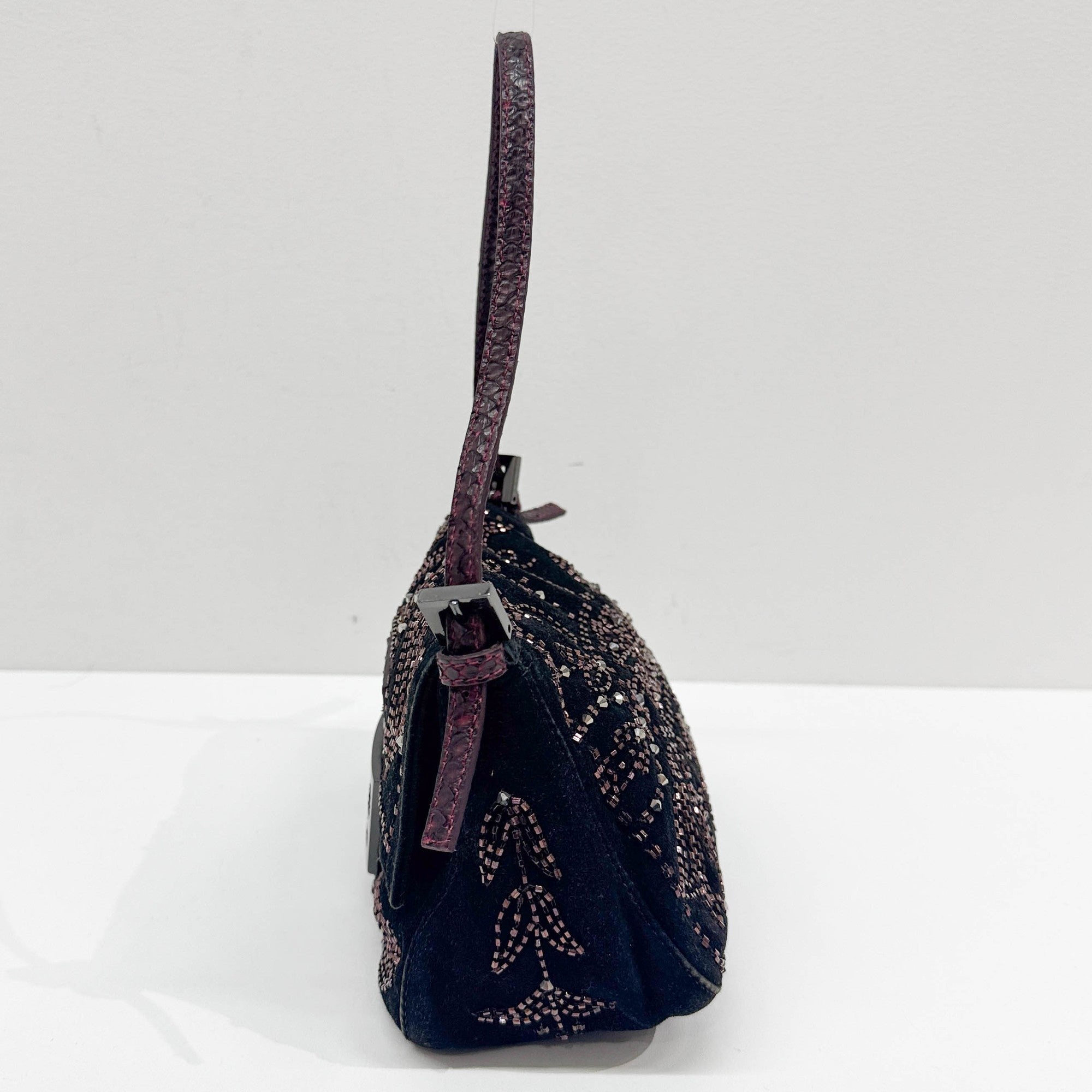 Mini Mamma Baguette Embroidered Black Cashmere Shoulder Bag