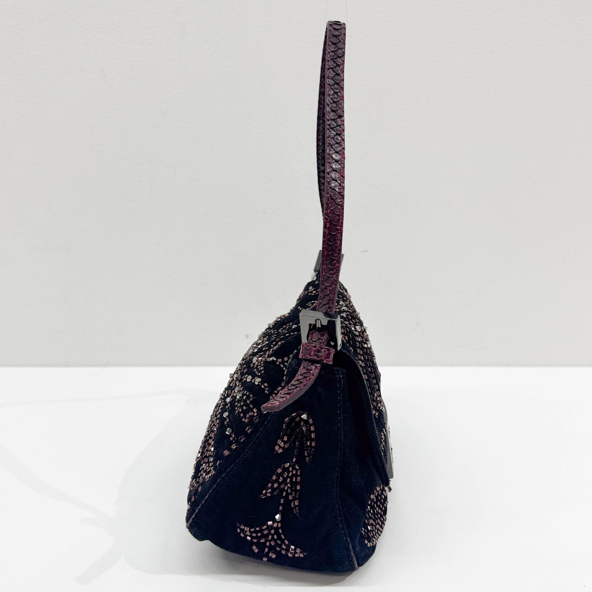 Mini Mamma Baguette Embroidered Black Cashmere Shoulder Bag