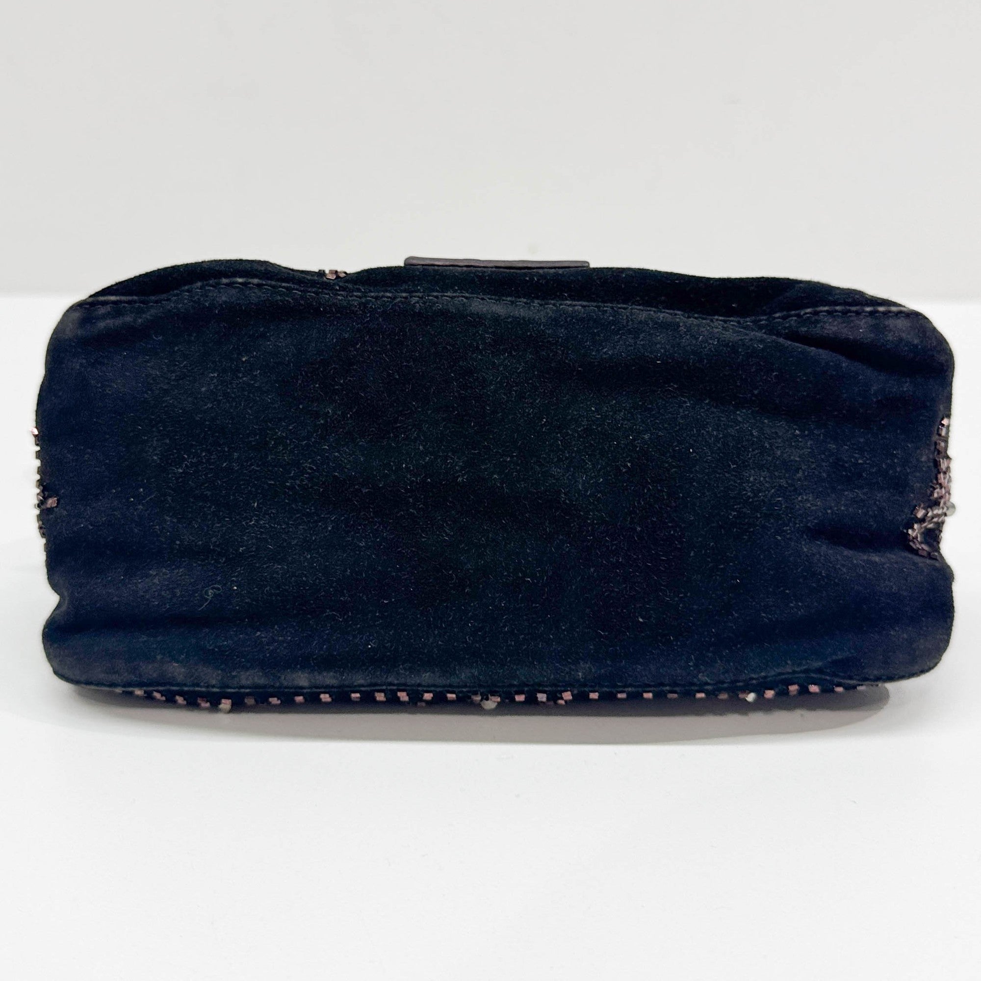 Mini Mamma Baguette Embroidered Black Cashmere Shoulder Bag