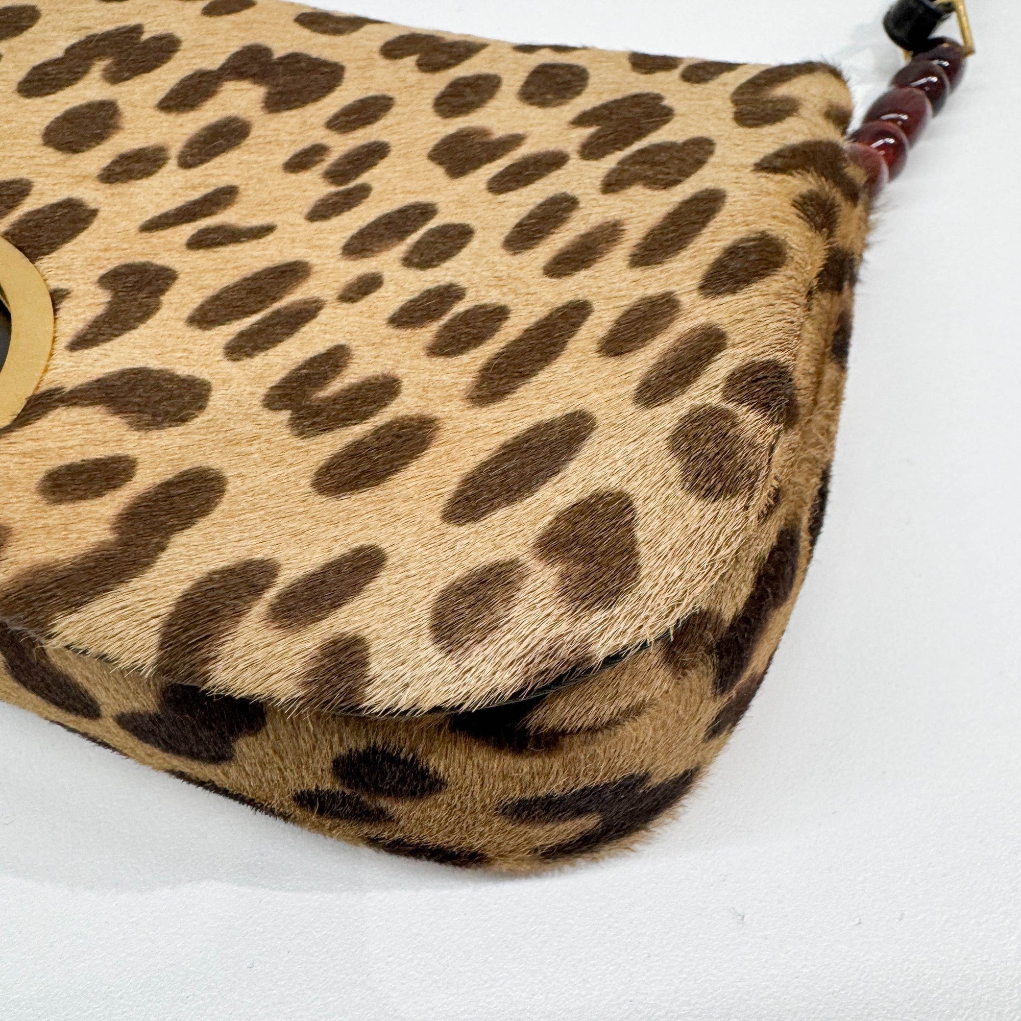 Malice Pearl Tan Leopard Print Pony Hair Shoulder Bag