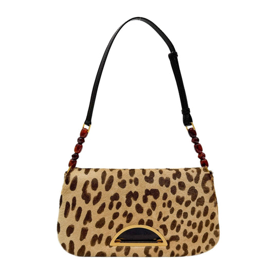 Malice Pearl Tan Leopard Print Pony Hair Shoulder Bag