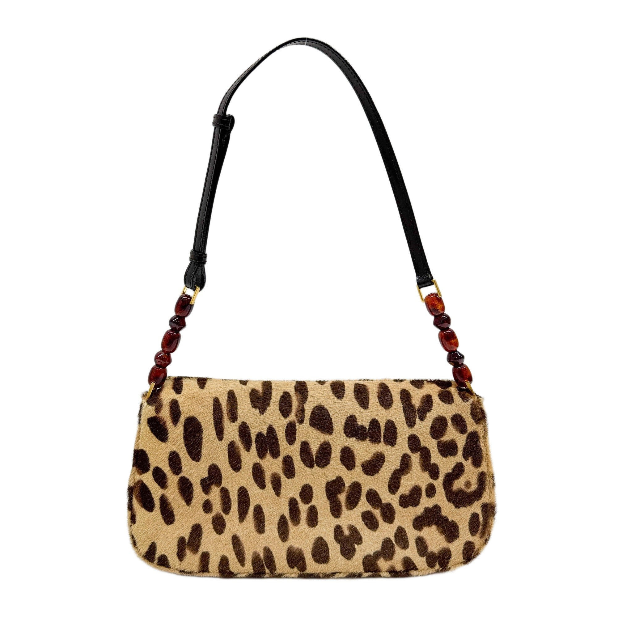 Malice Pearl Tan Leopard Print Pony Hair Shoulder Bag