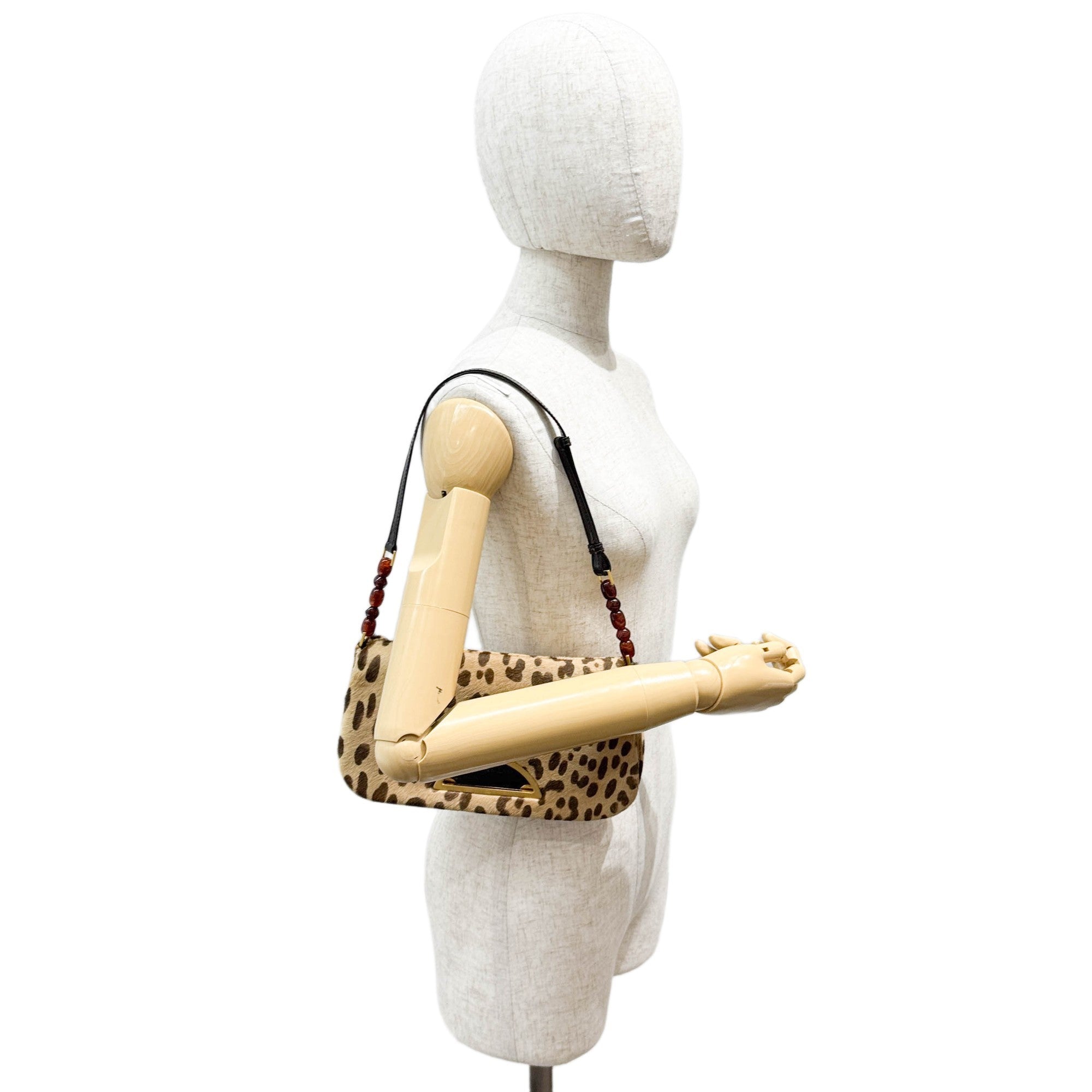 Malice Pearl Tan Leopard Print Pony Hair Shoulder Bag