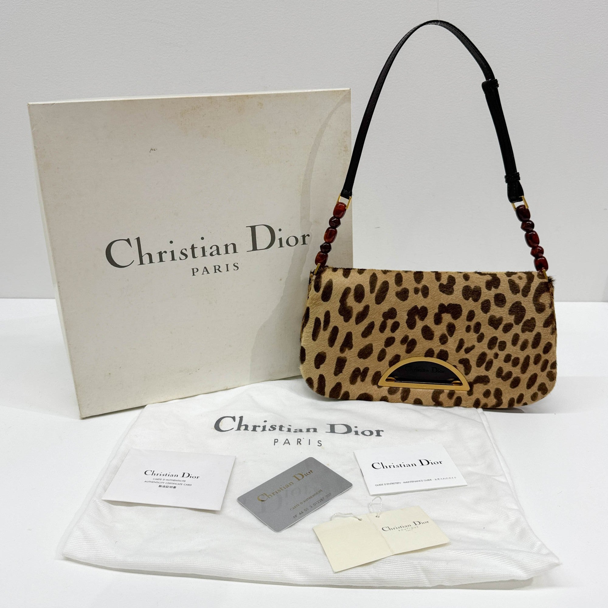 Malice Pearl Tan Leopard Print Pony Hair Shoulder Bag