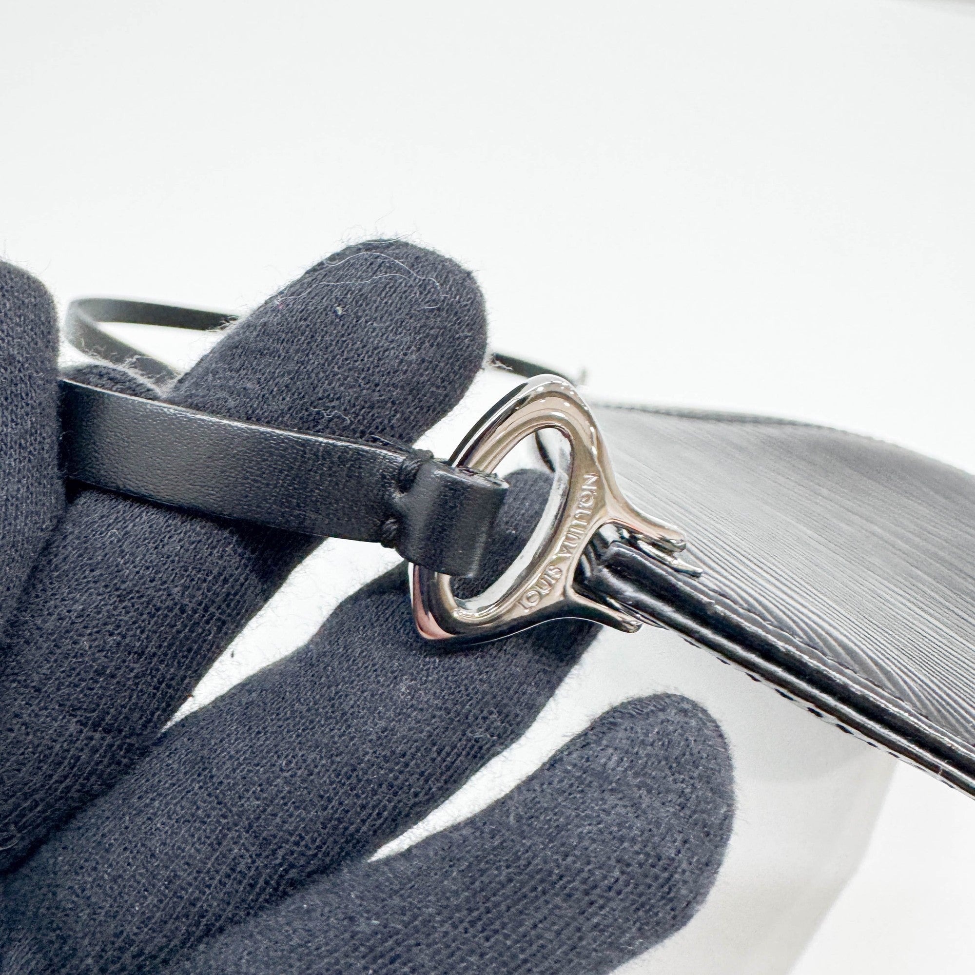 Demi Lune Black Epi Leather Shoulder Pochette