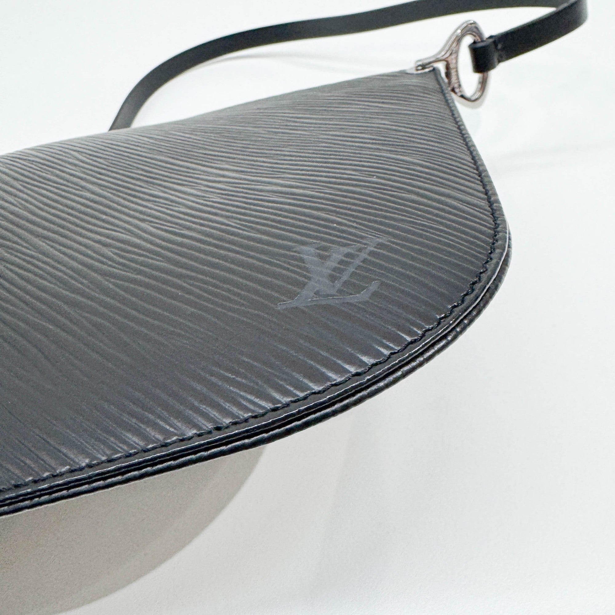 Demi Lune Black Epi Leather Shoulder Pochette