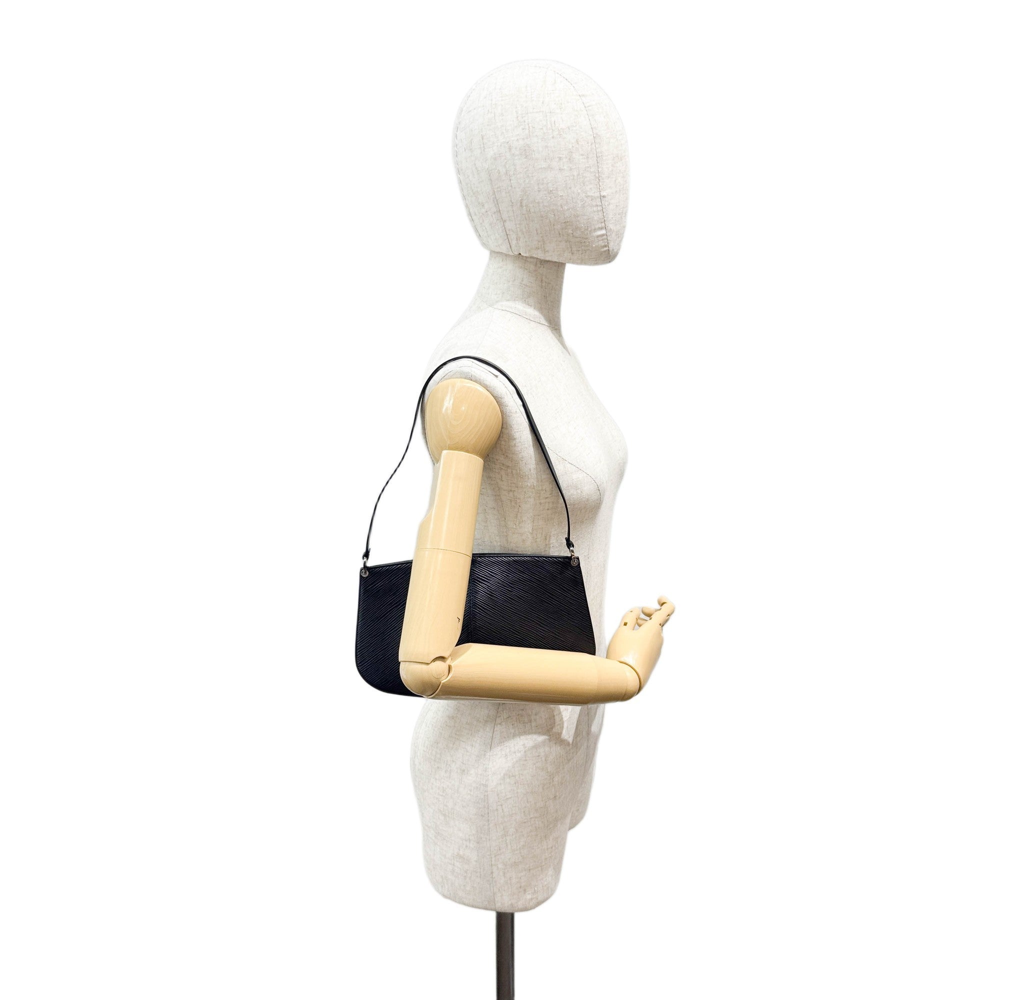 Demi Lune Black Epi Leather Shoulder Pochette