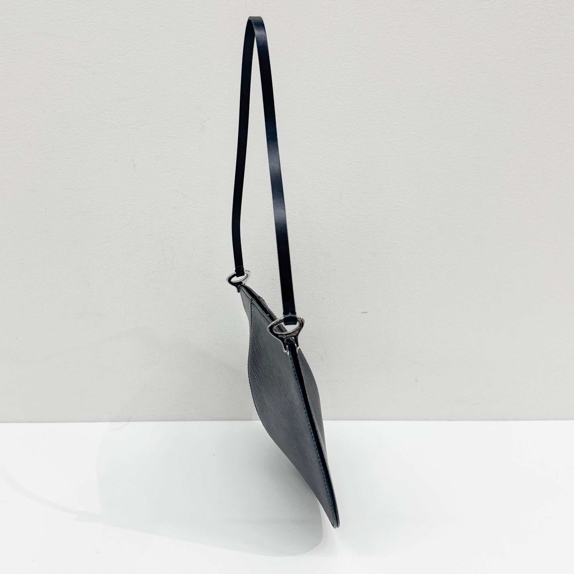 Demi Lune Black Epi Leather Shoulder Pochette