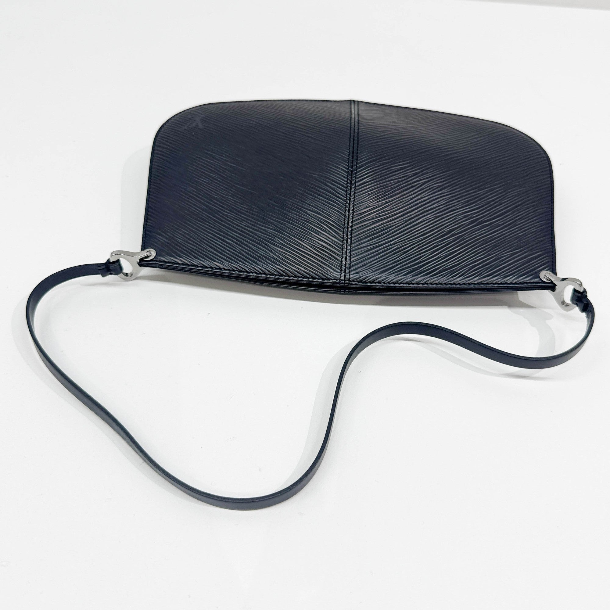 Demi Lune Black Epi Leather Shoulder Pochette