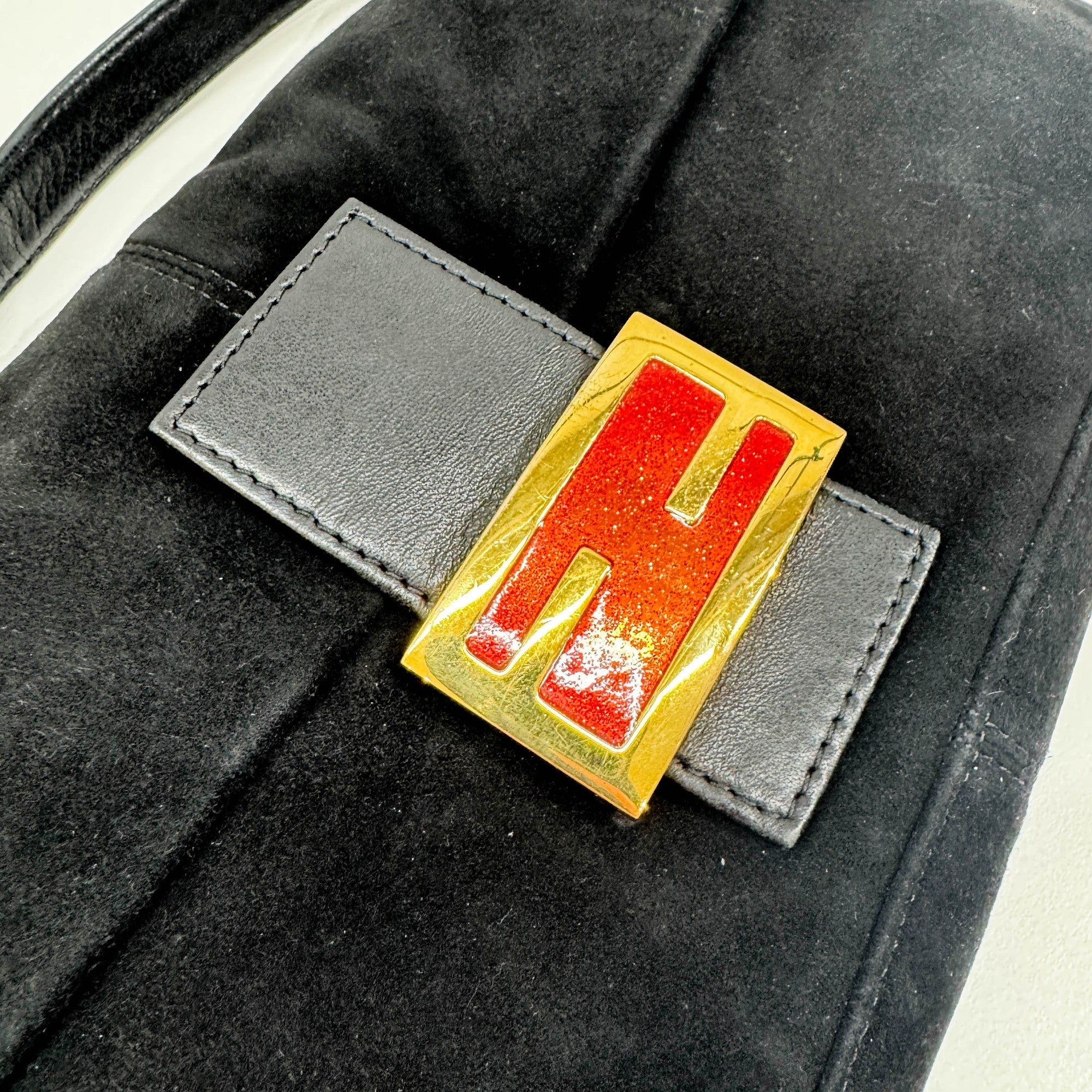 Baguette Black Suede Shoulder Bag