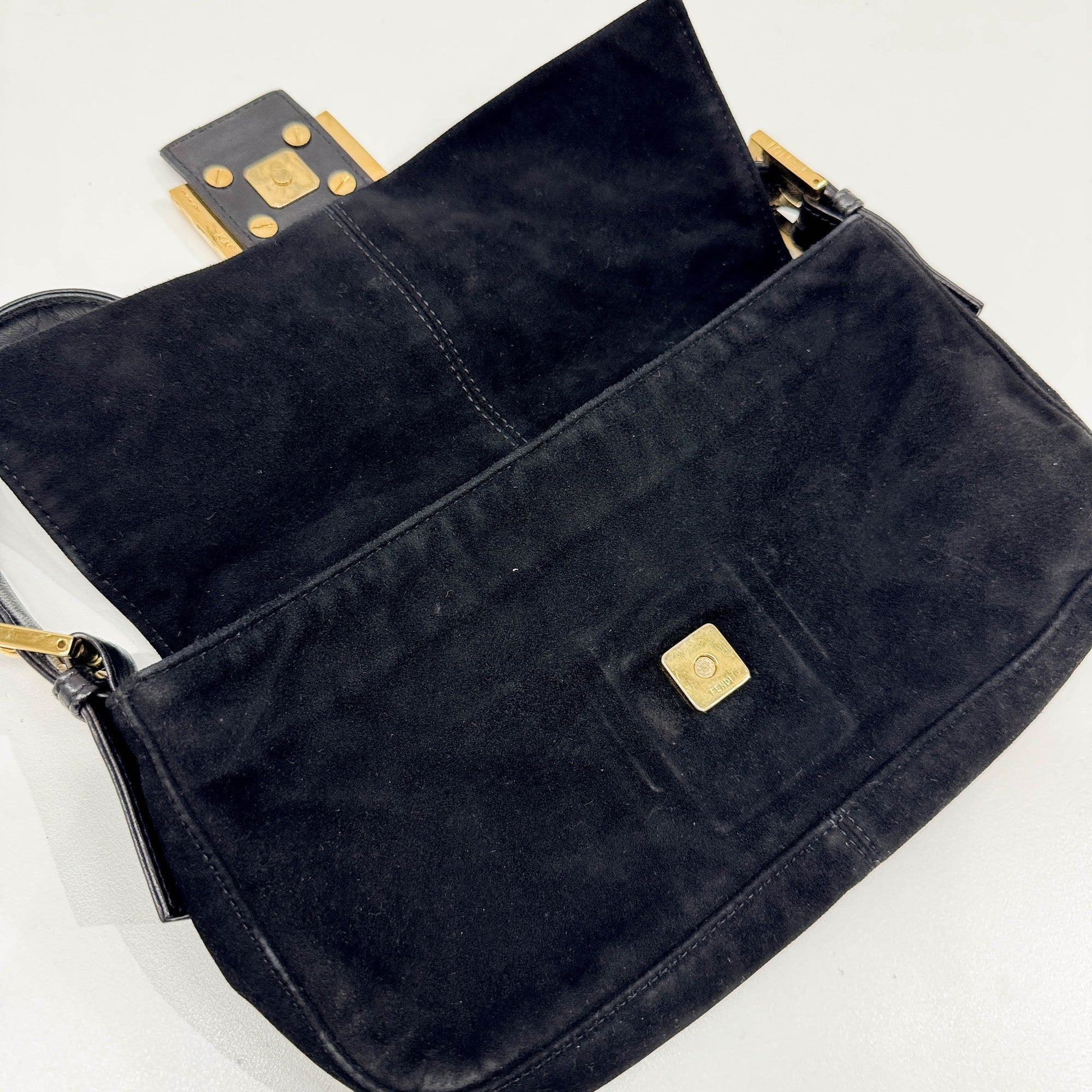 Baguette Black Suede Shoulder Bag