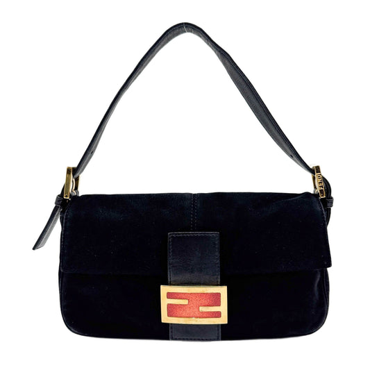 Baguette Black Suede Shoulder Bag