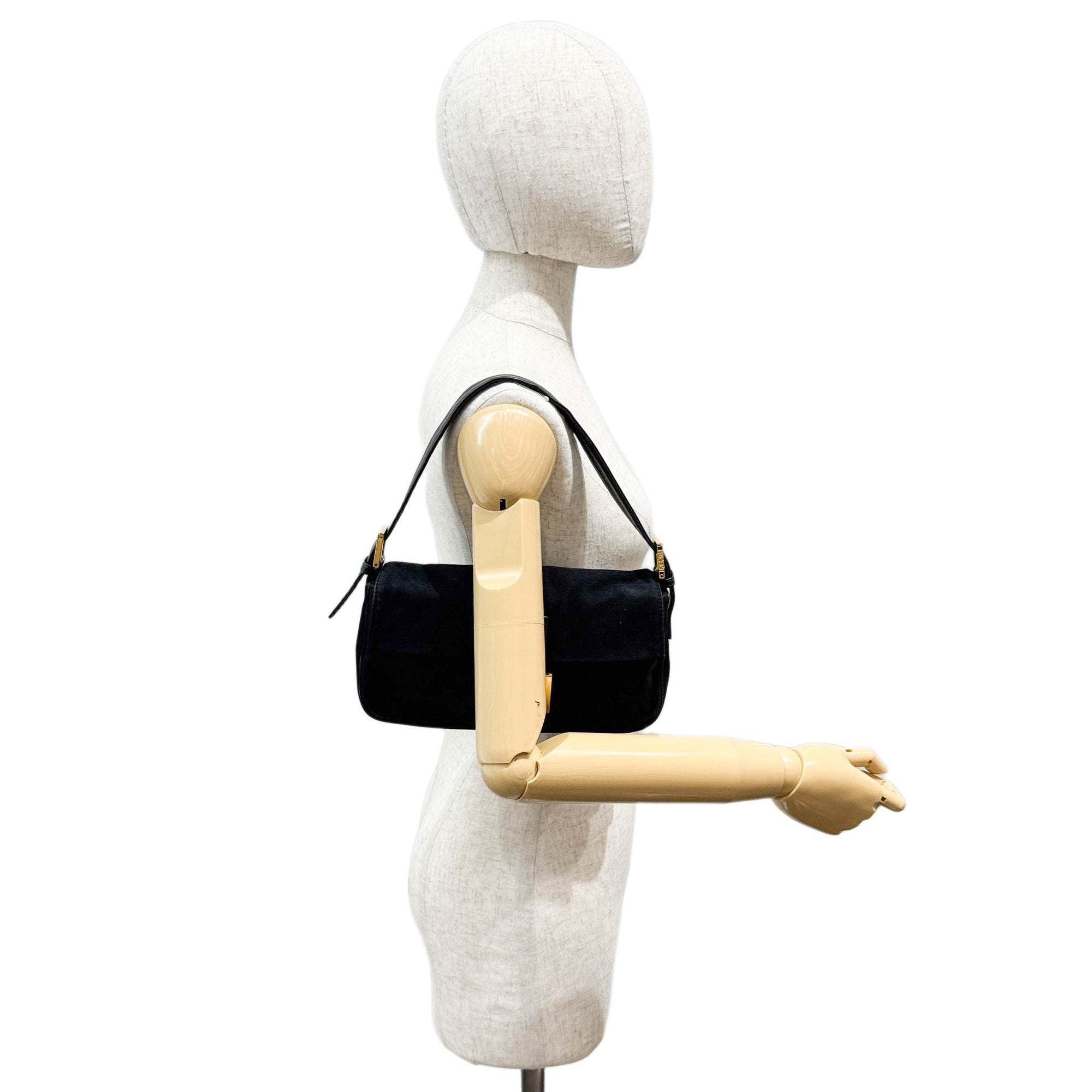 Baguette Black Suede Shoulder Bag