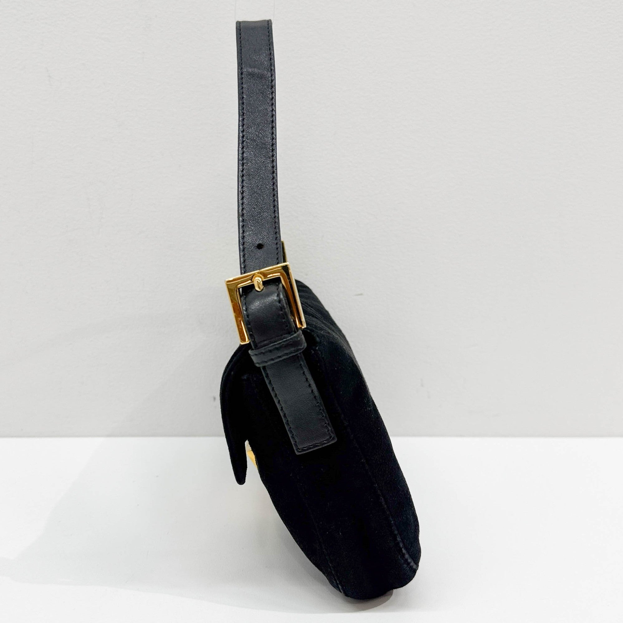 Baguette Black Suede Shoulder Bag