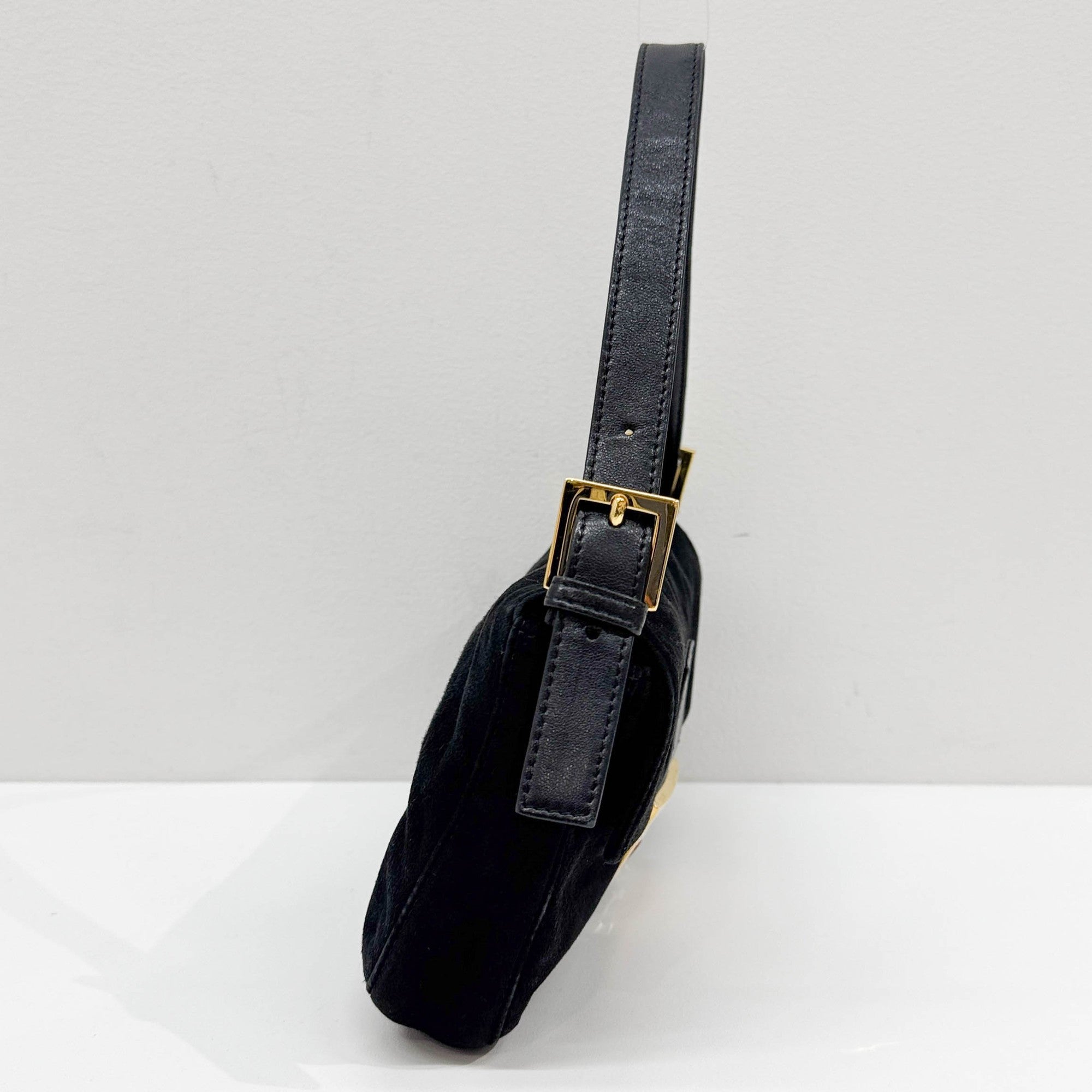 Baguette Black Suede Shoulder Bag