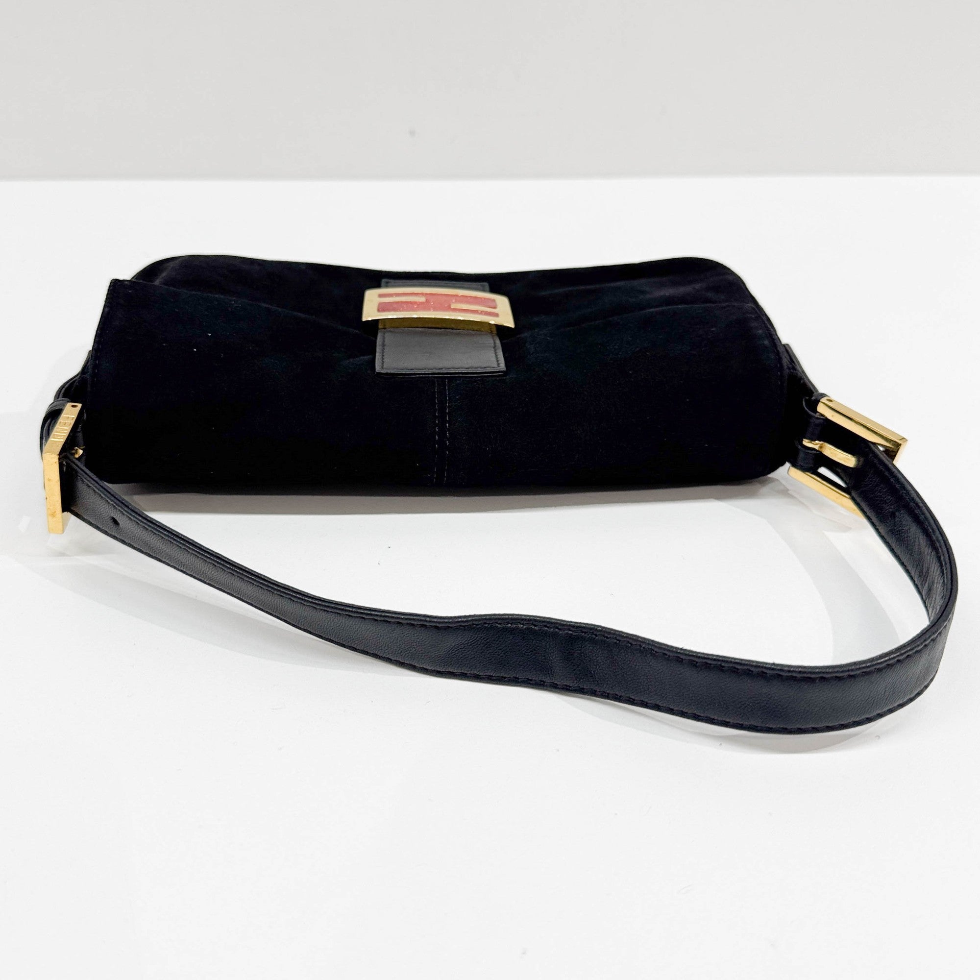Baguette Black Suede Shoulder Bag