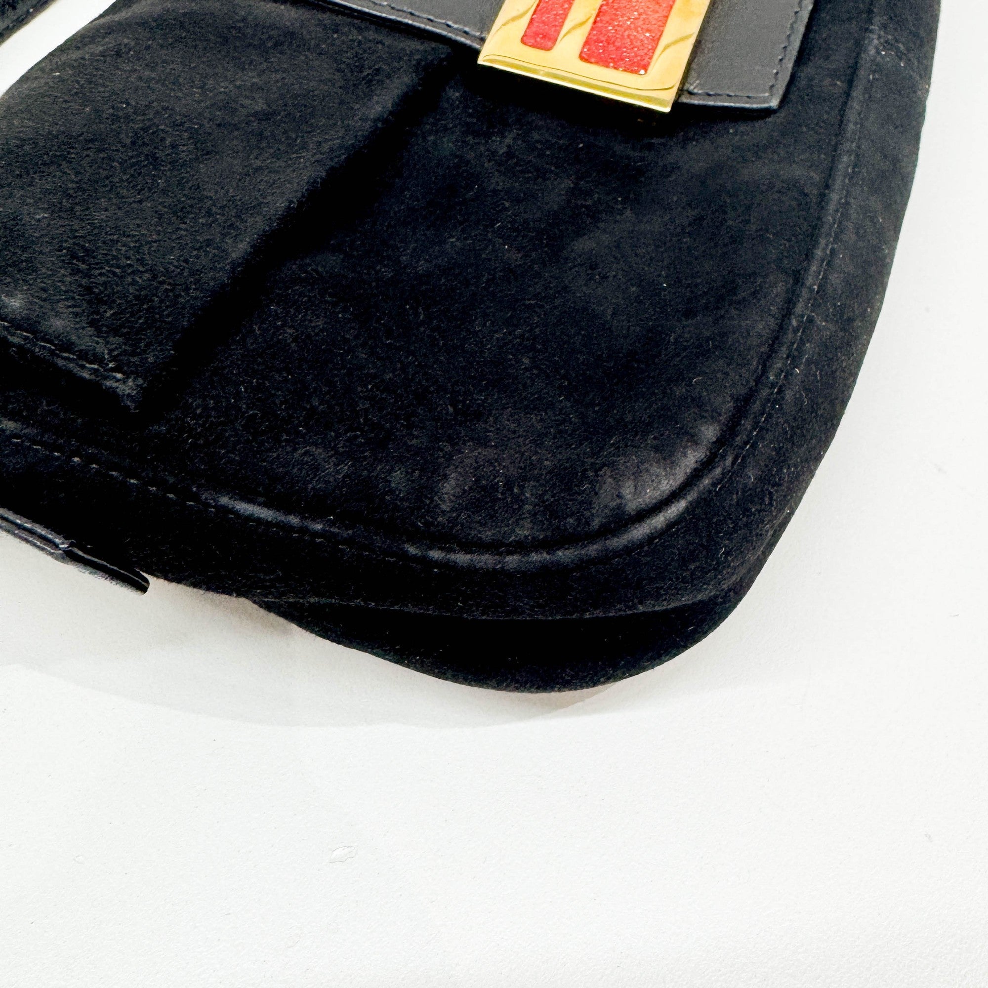 Baguette Black Suede Shoulder Bag