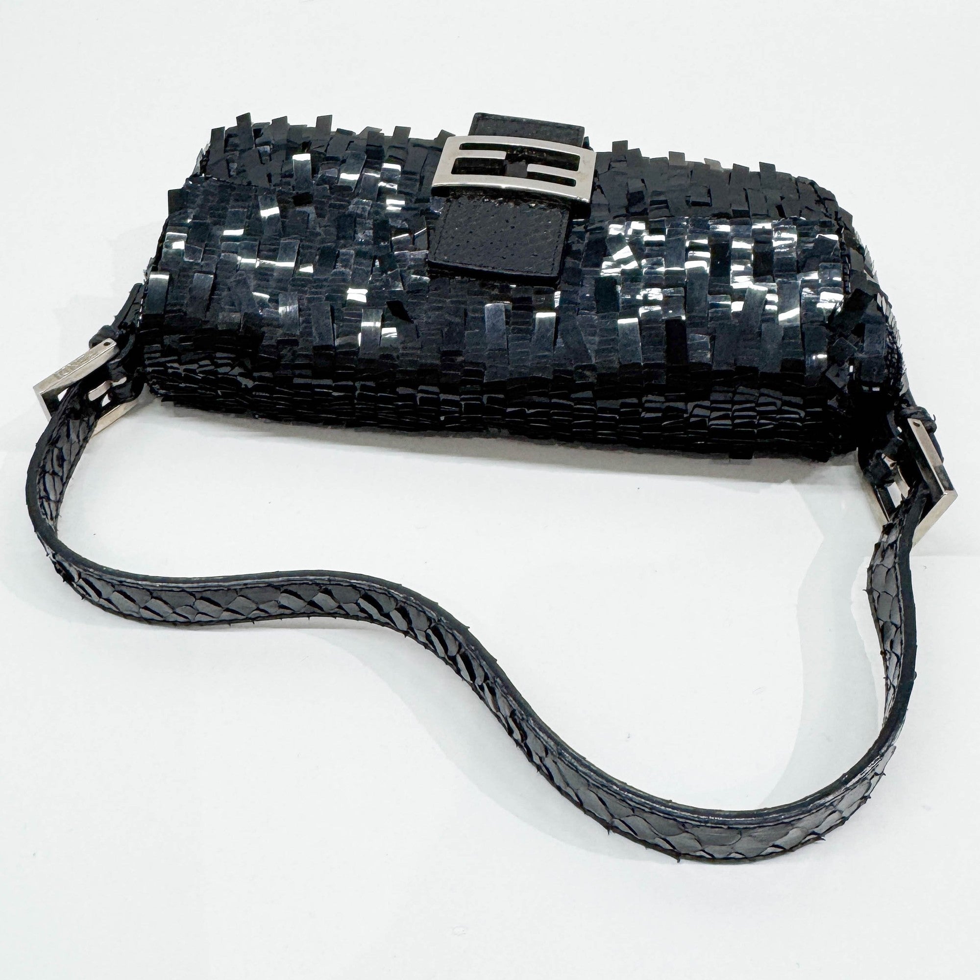 Baguette Black Sequin Shoulder Bag