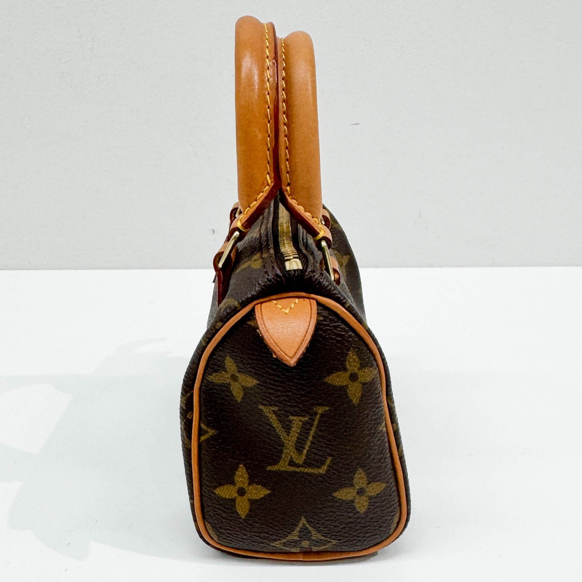 Mini Speedy Brown Monogram Leather Hand Bag