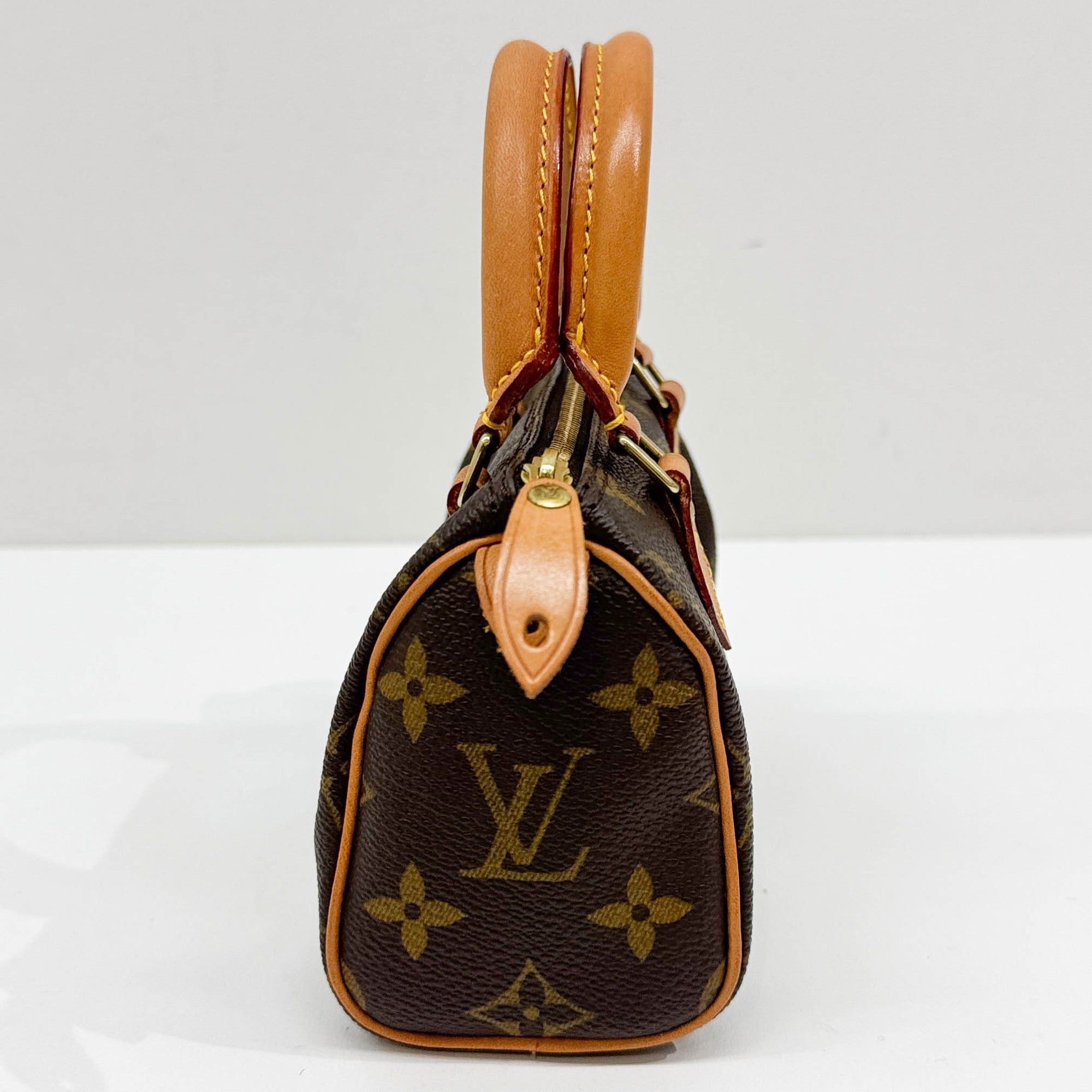 Mini Speedy Brown Monogram Leather Hand Bag