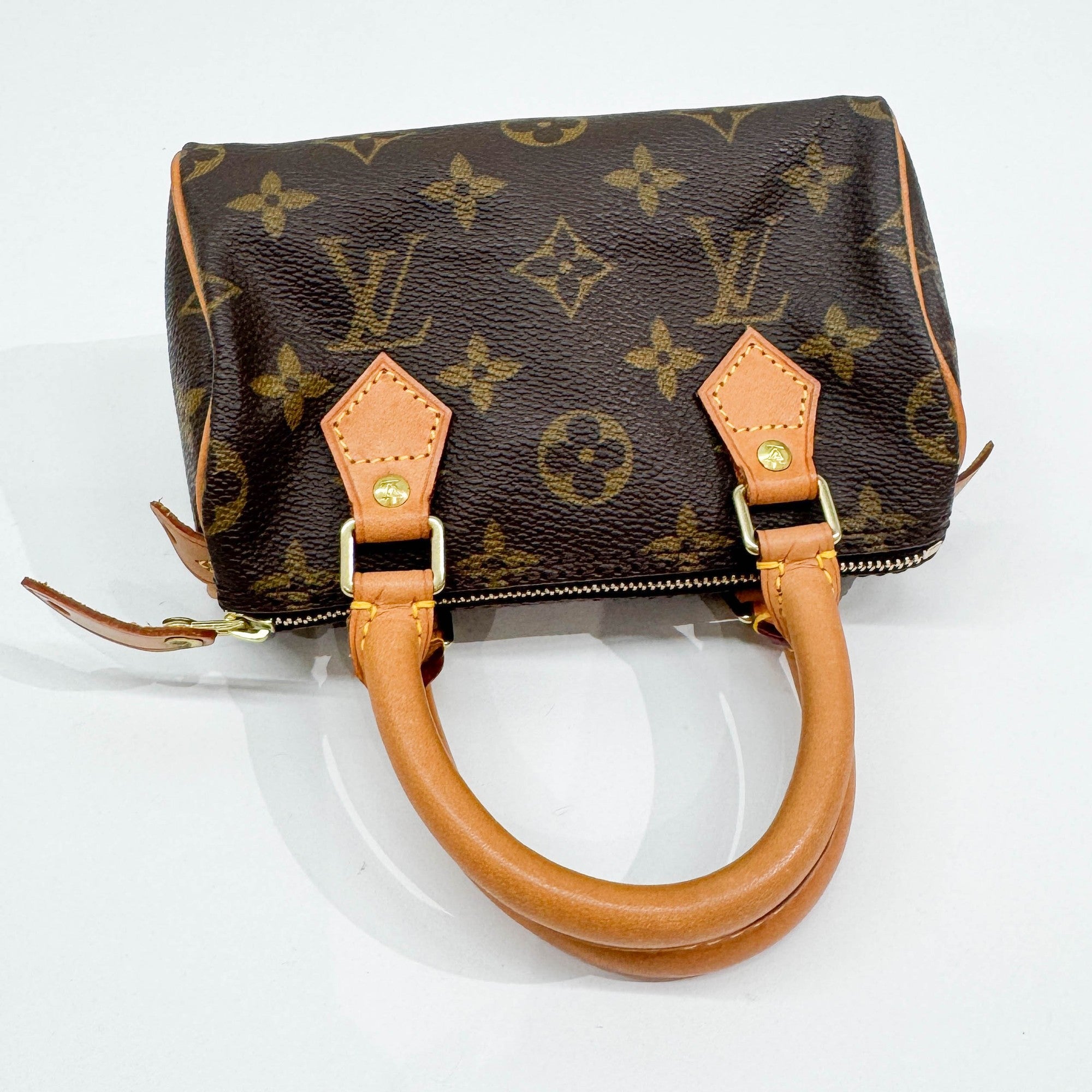 Mini Speedy Brown Monogram Leather Hand Bag