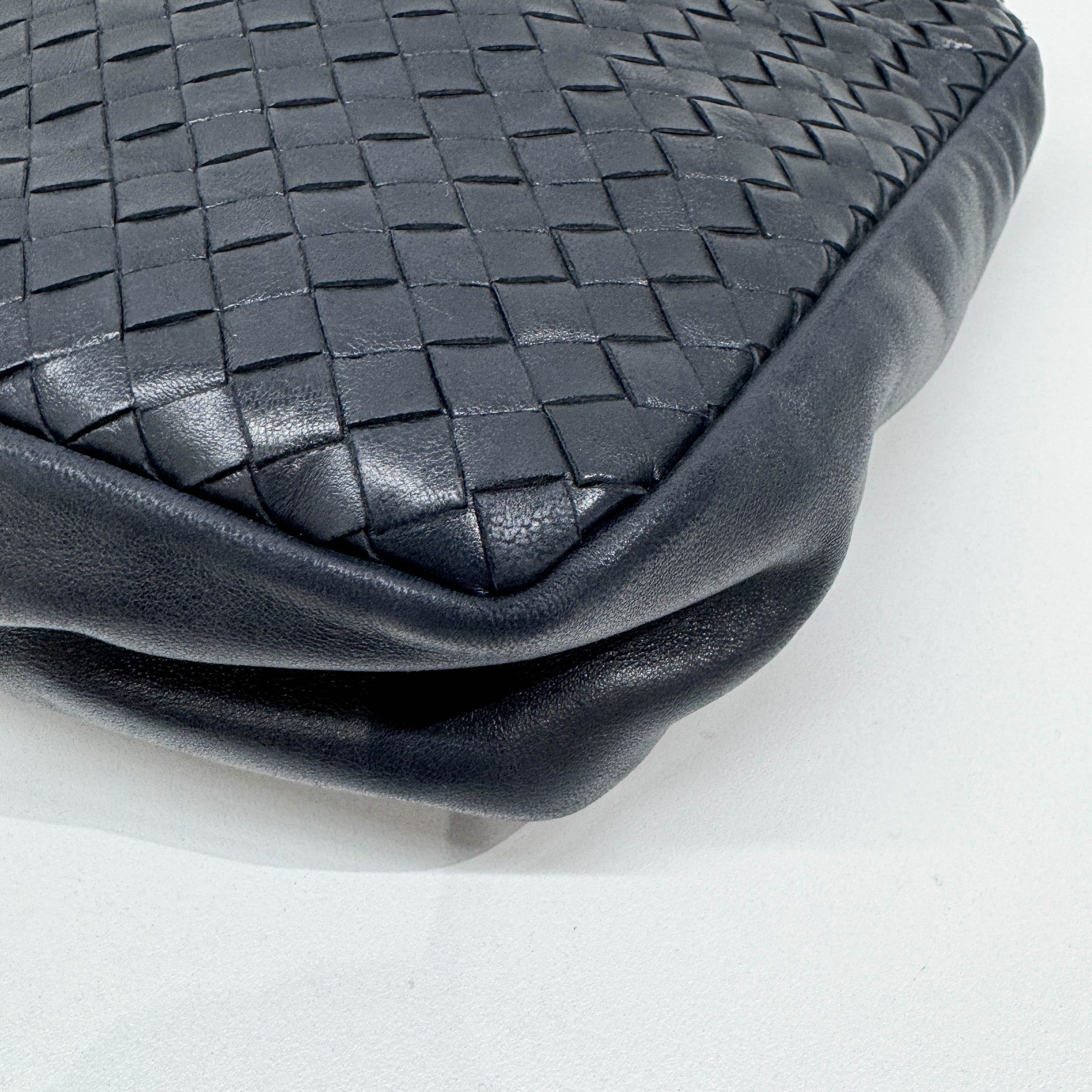 Intrecciato Dark Navy Leather Shoulder Bag