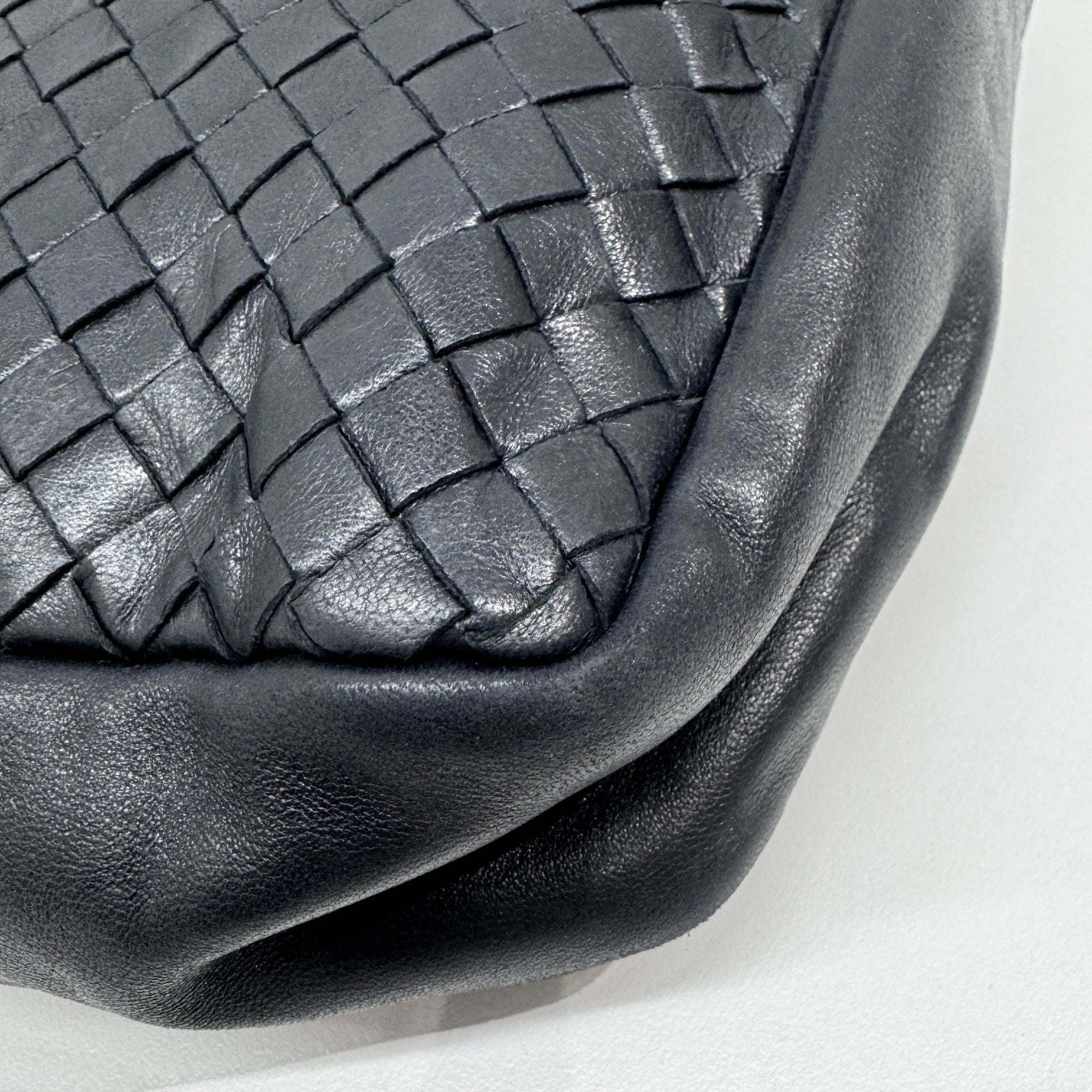 Intrecciato Dark Navy Leather Shoulder Bag