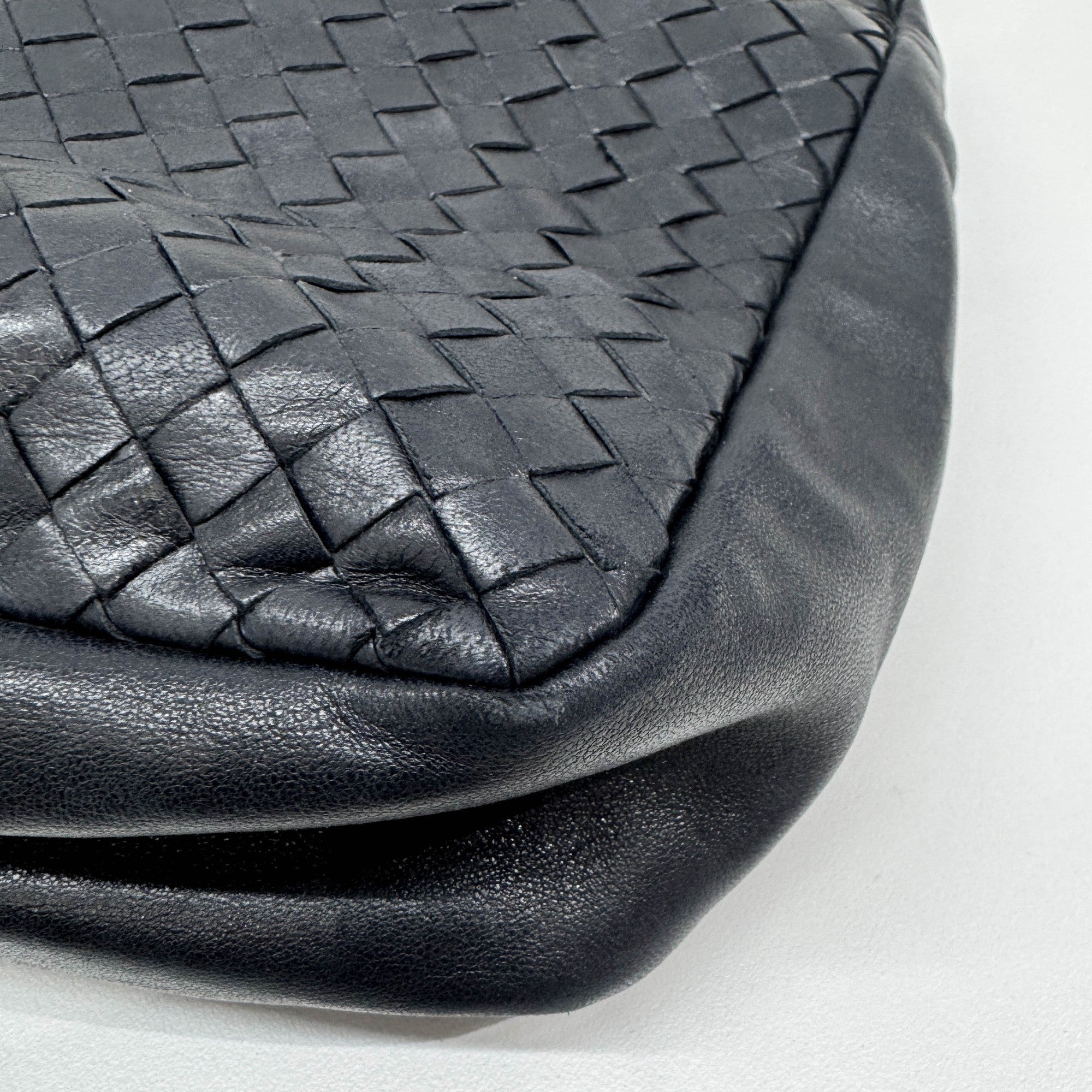 Intrecciato Dark Navy Leather Shoulder Bag