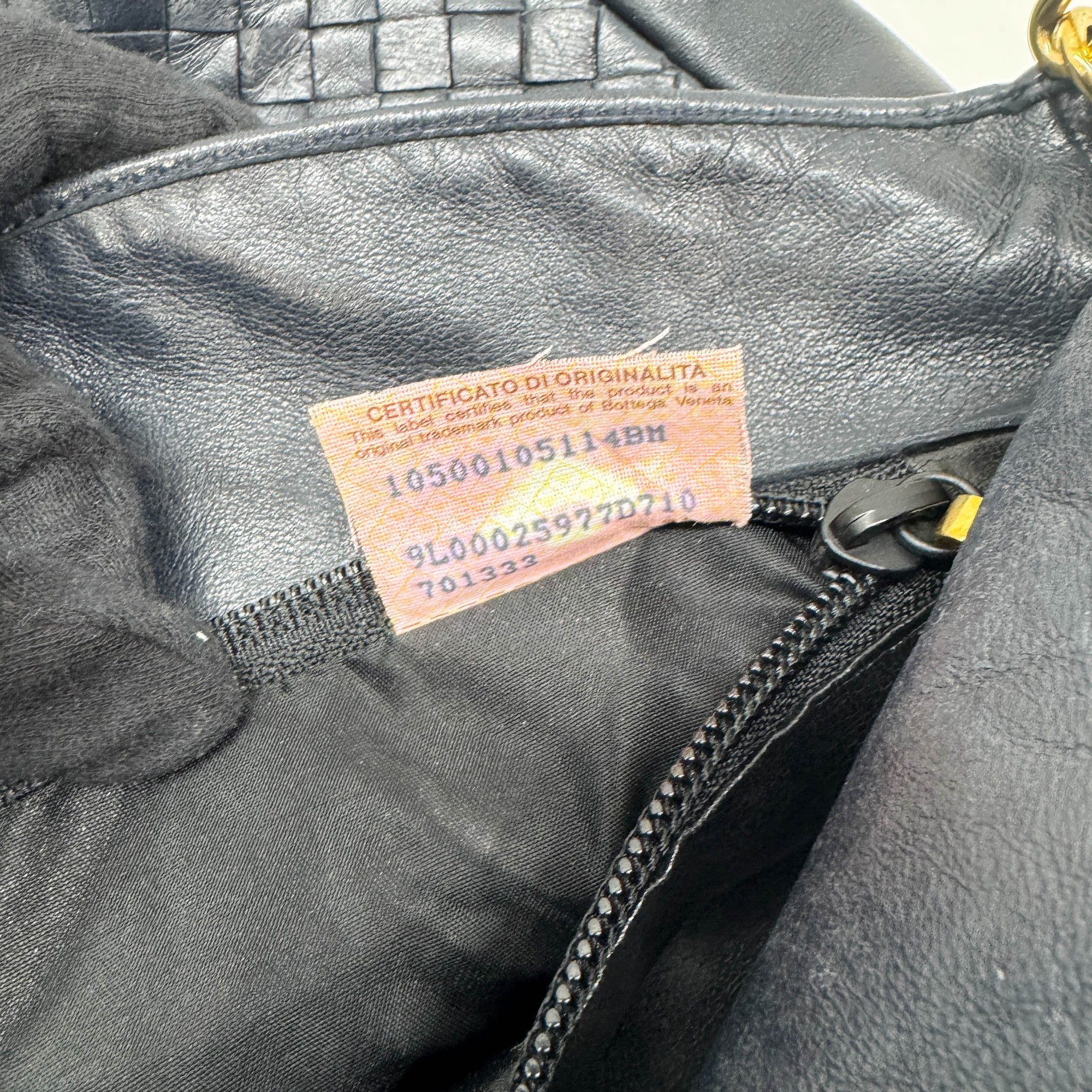 Intrecciato Dark Navy Leather Shoulder Bag