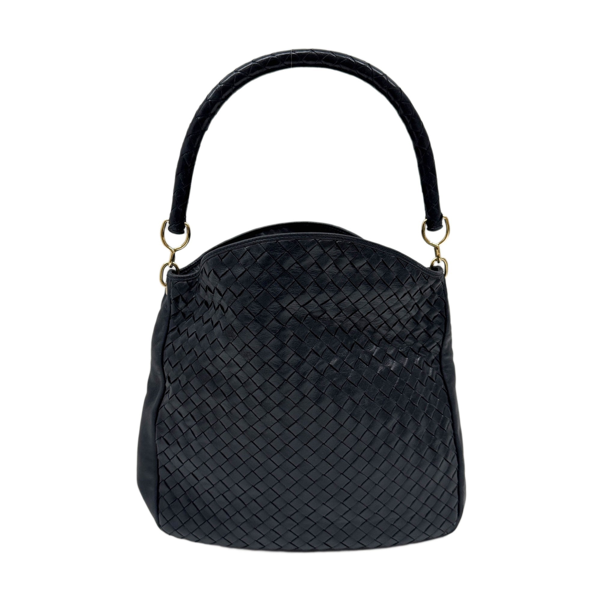 Intrecciato Dark Navy Leather Shoulder Bag