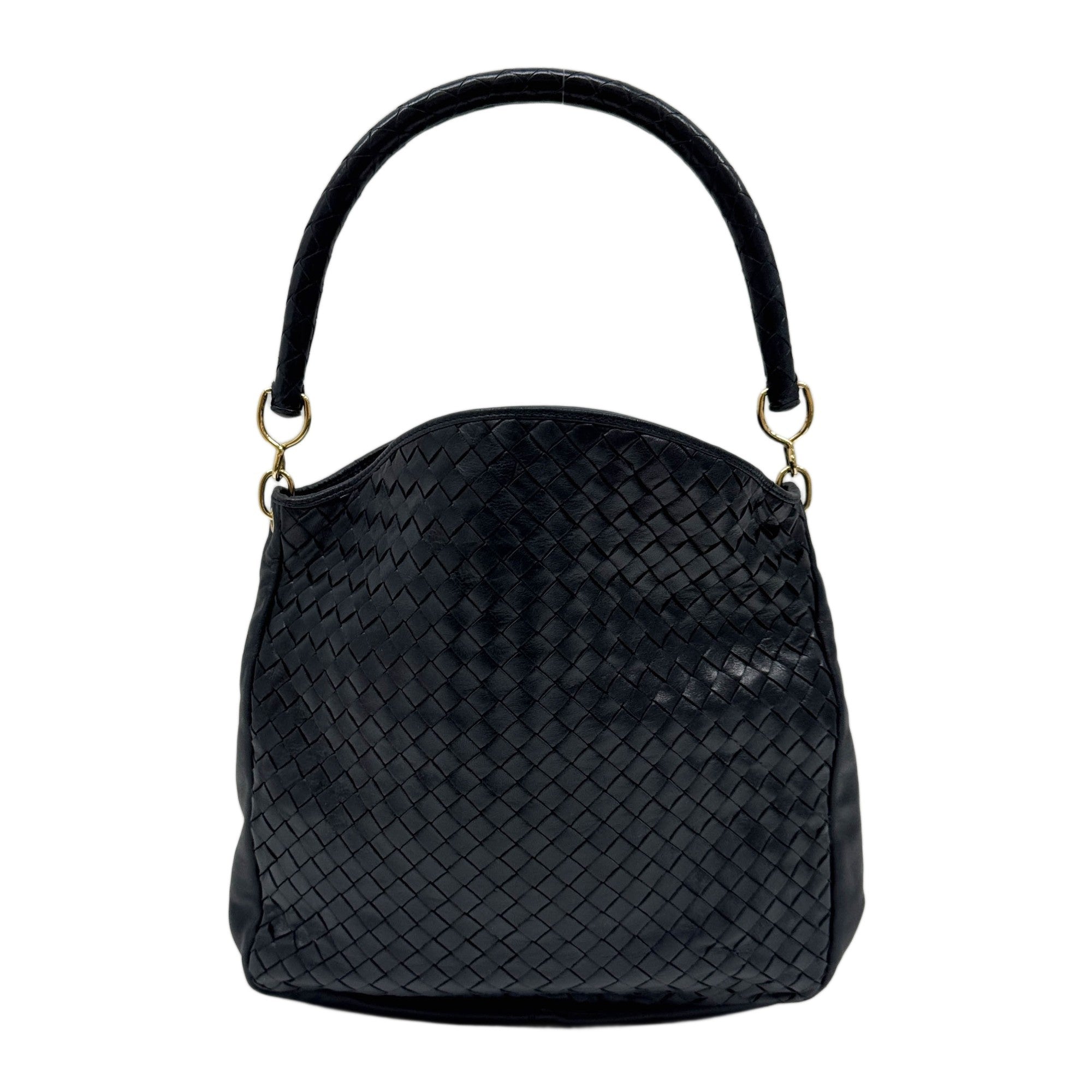 Intrecciato Dark Navy Leather Shoulder Bag
