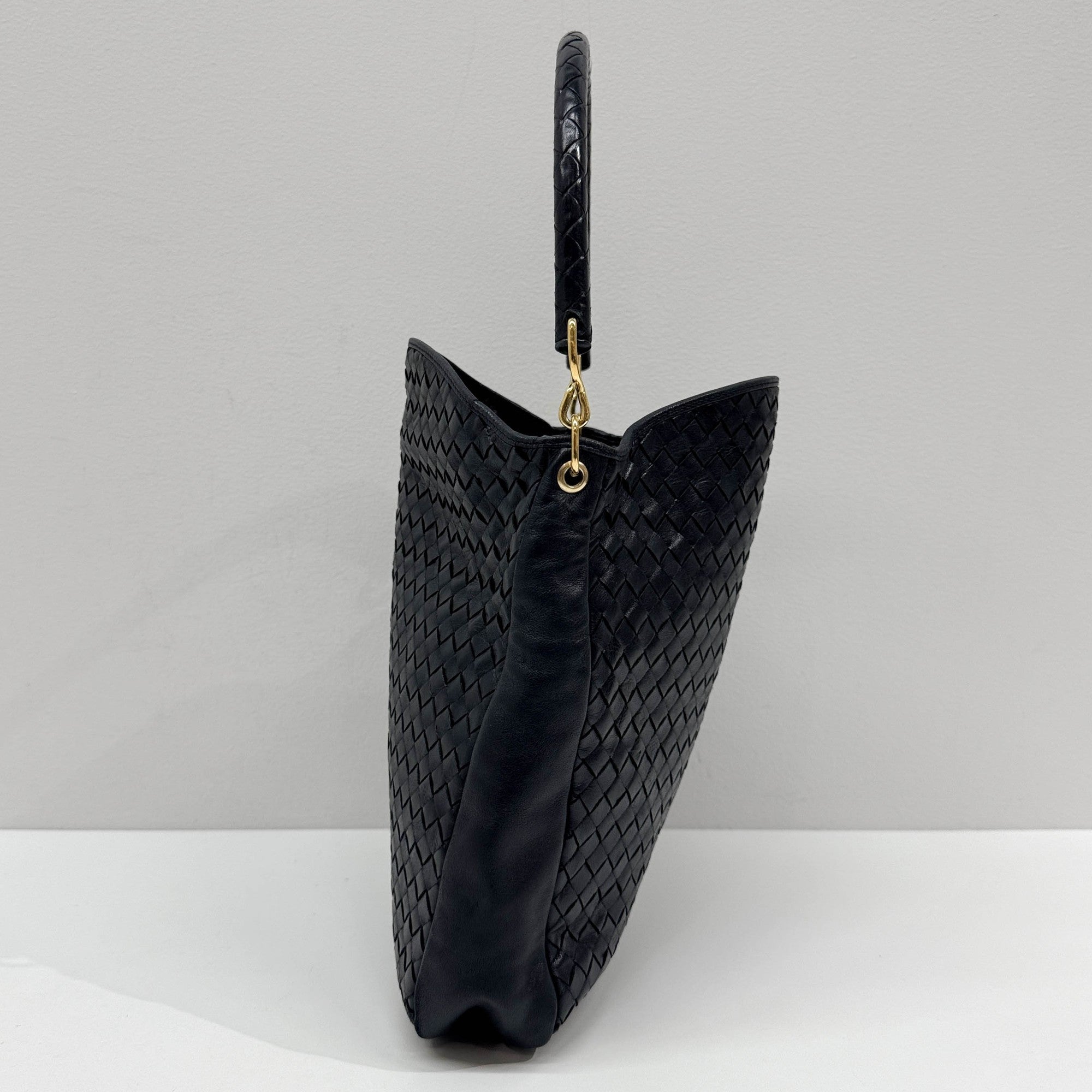 Intrecciato Dark Navy Leather Shoulder Bag