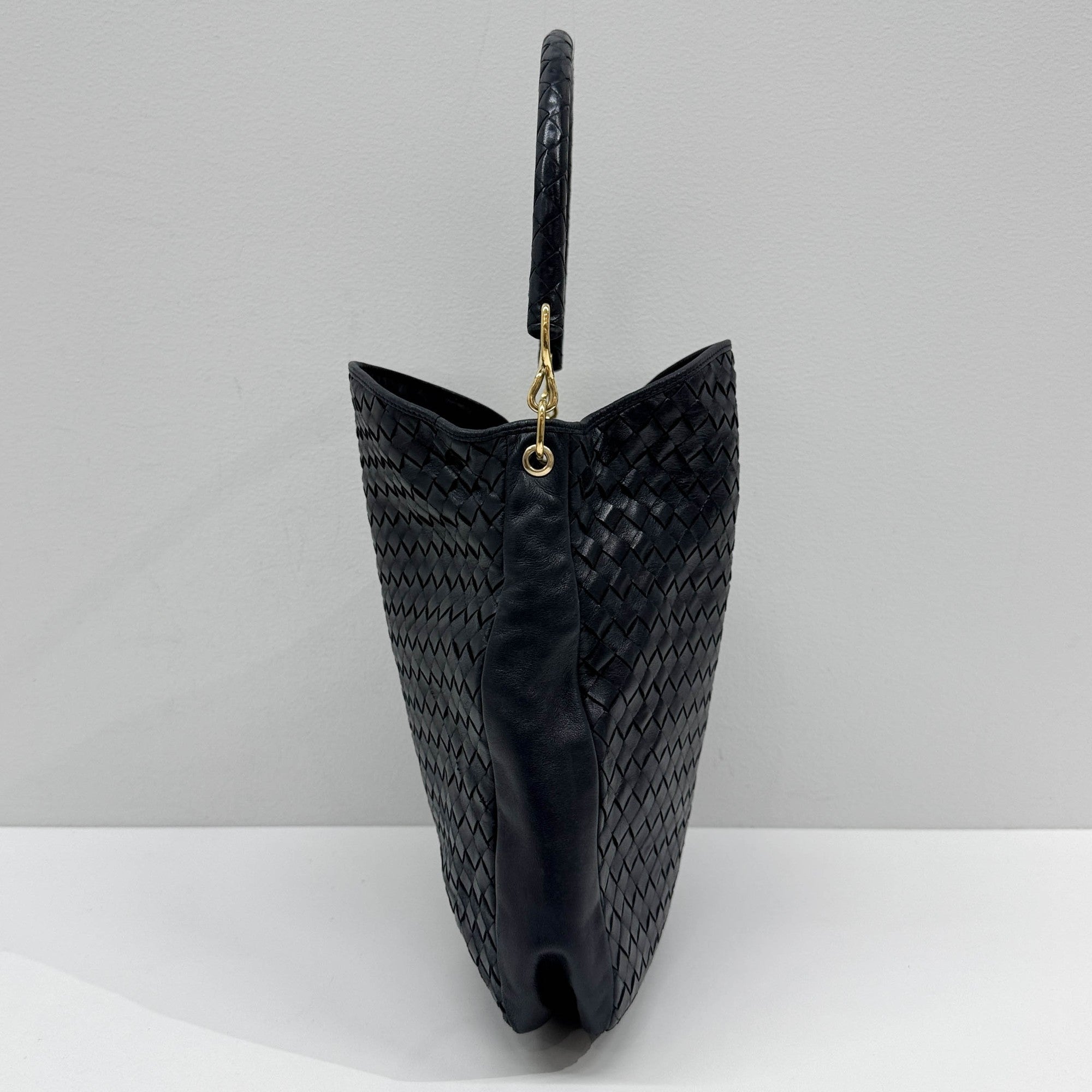 Intrecciato Dark Navy Leather Shoulder Bag