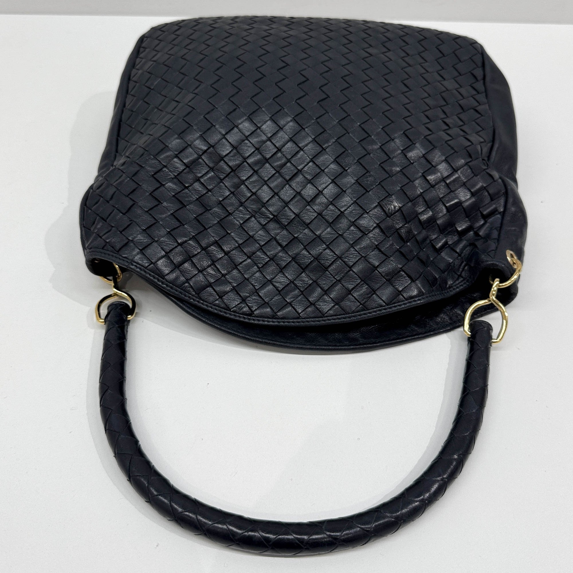 Intrecciato Dark Navy Leather Shoulder Bag
