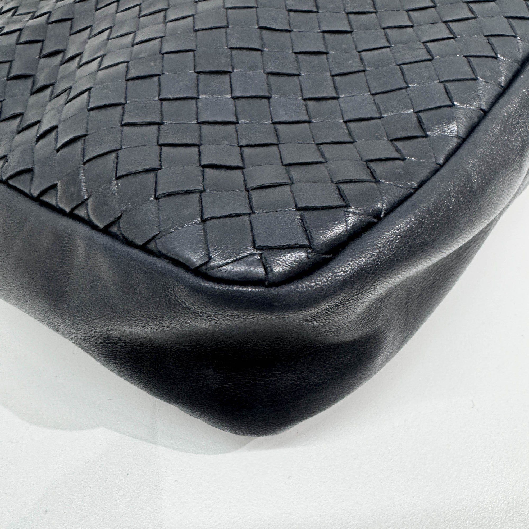 Intrecciato Dark Navy Leather Shoulder Bag