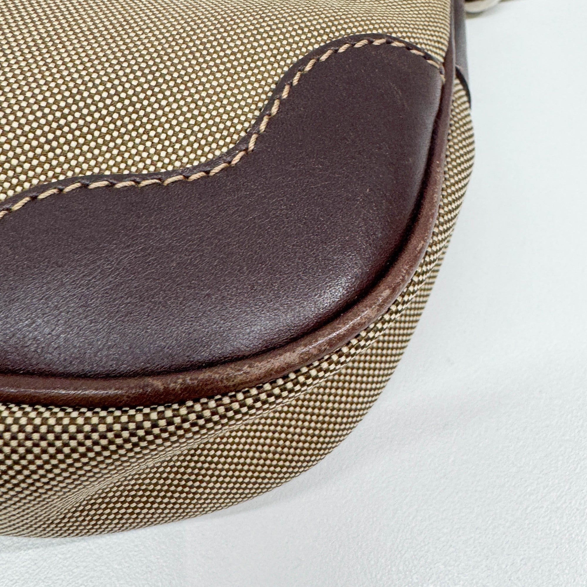 Beige Jacquard Canvas Shoulder Bag