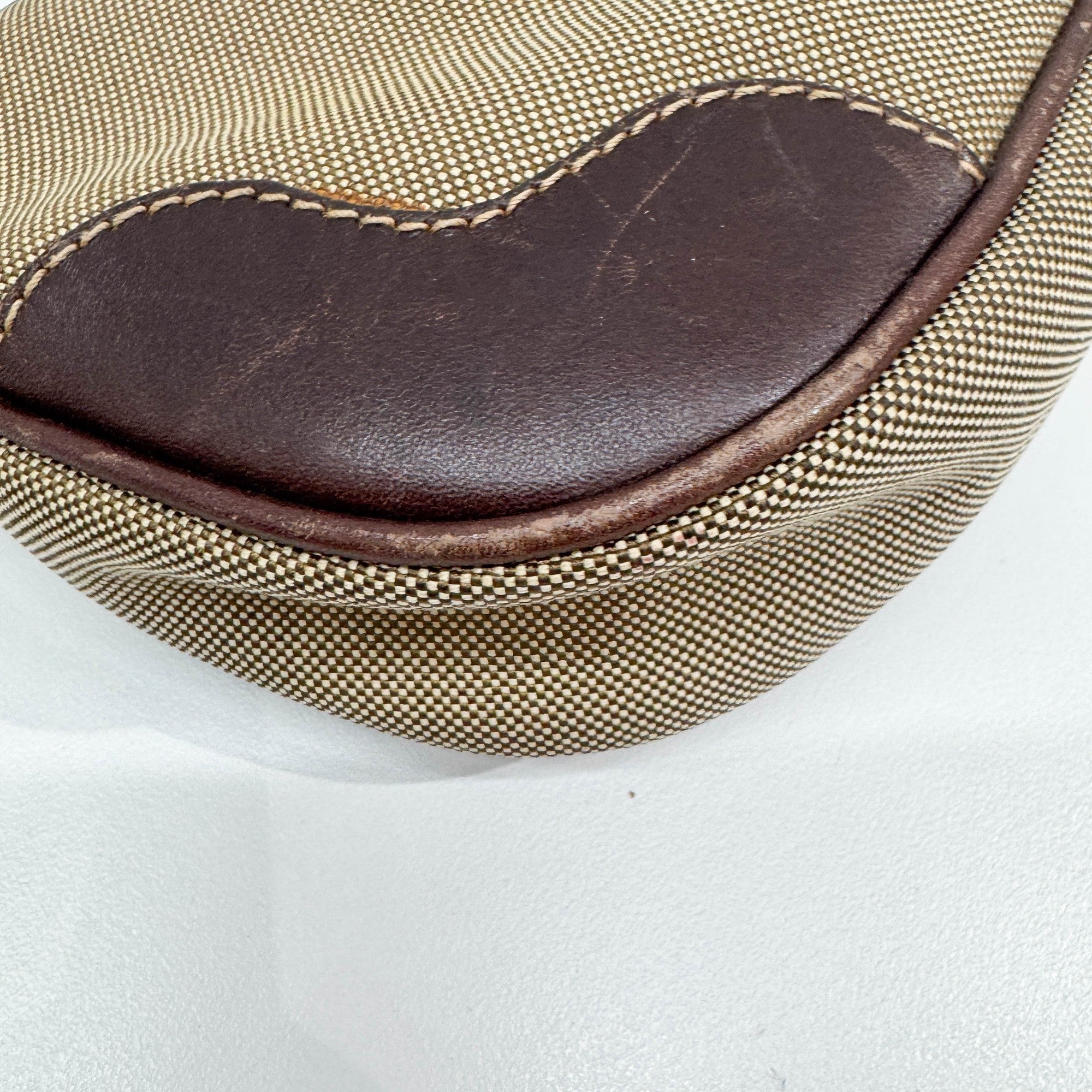 Beige Jacquard Canvas Shoulder Bag