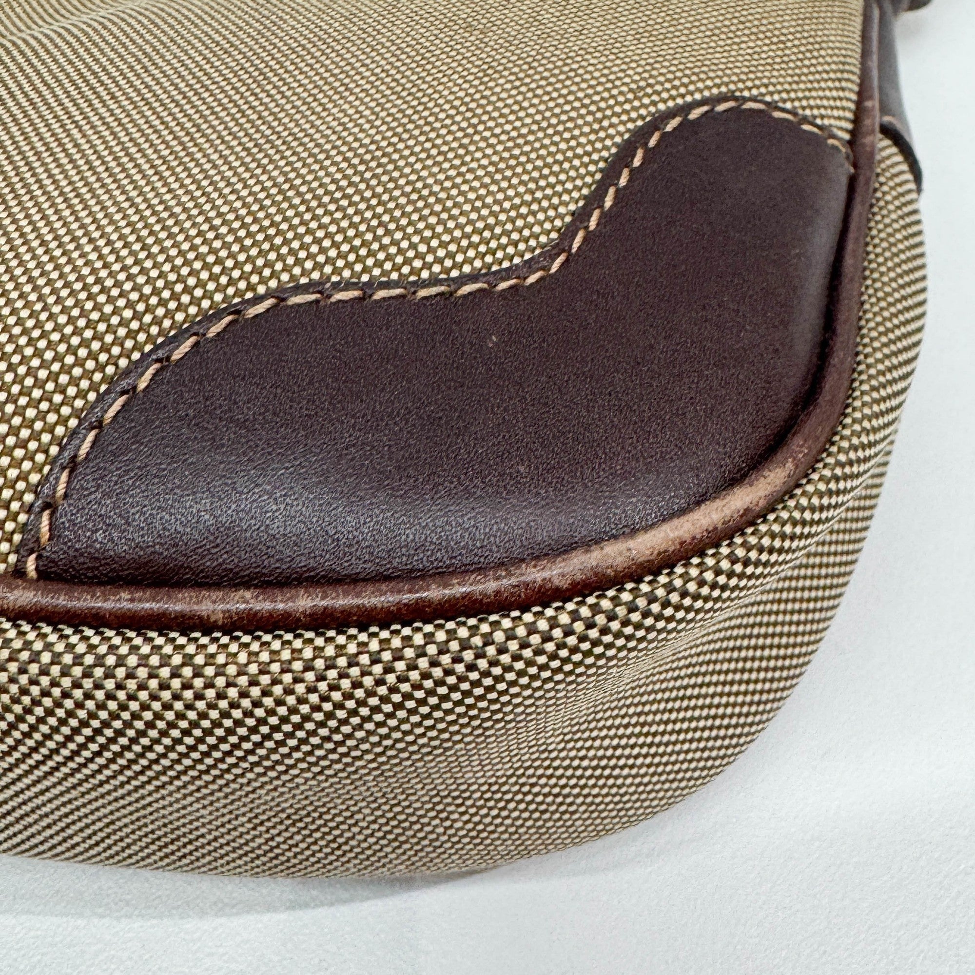 Beige Jacquard Canvas Shoulder Bag