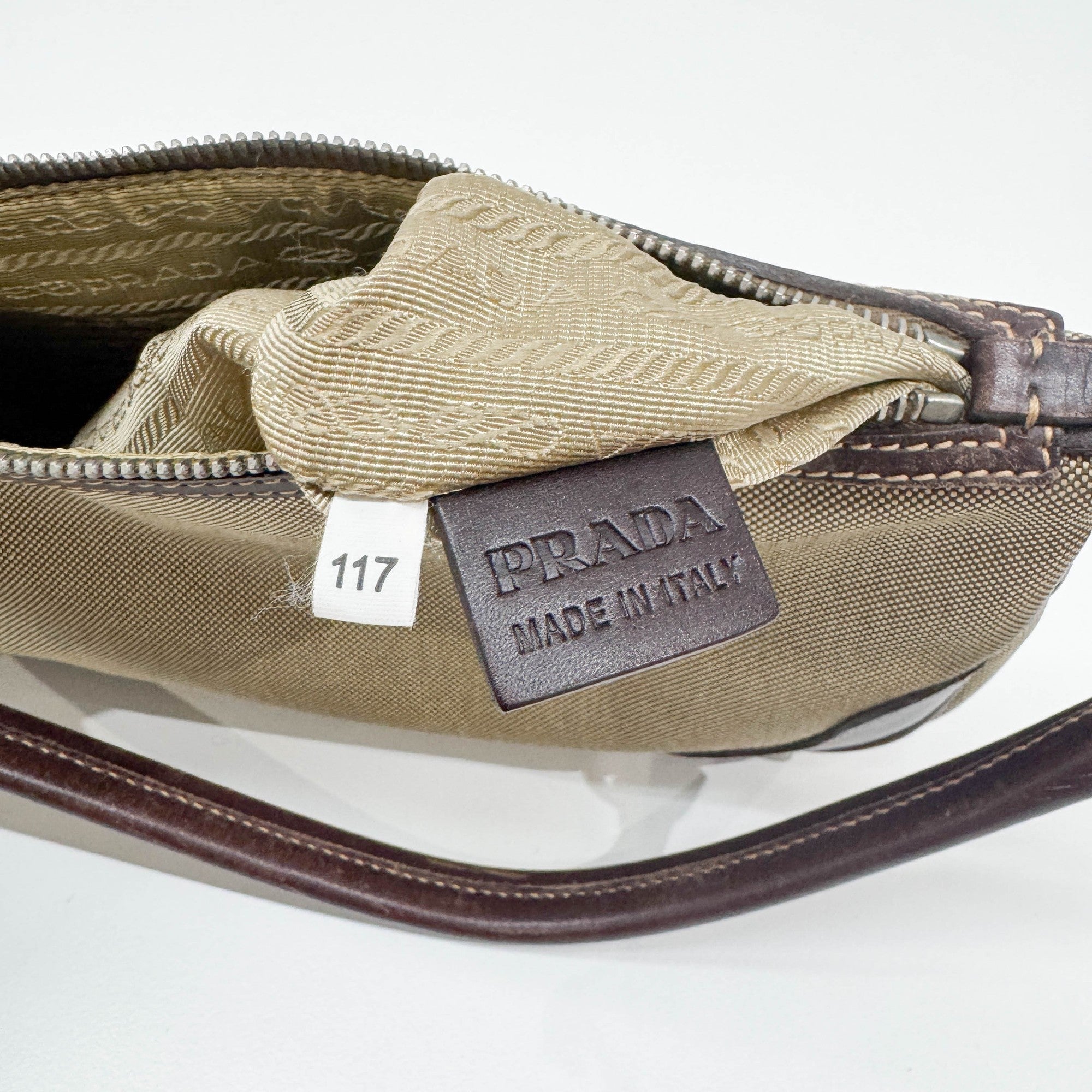 Beige Jacquard Canvas Shoulder Bag