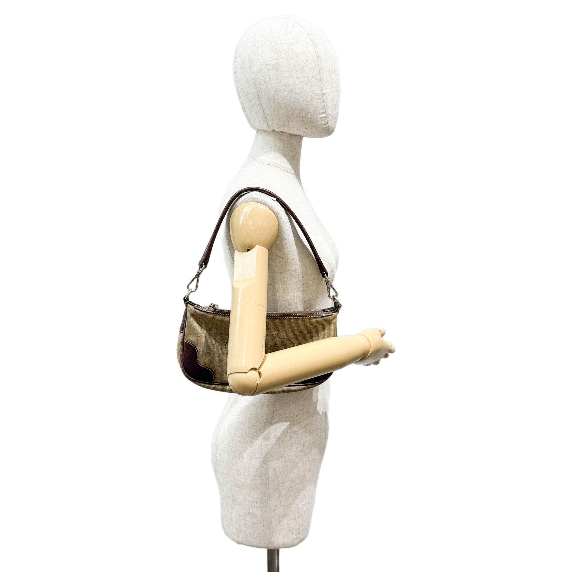 Beige Jacquard Canvas Shoulder Bag