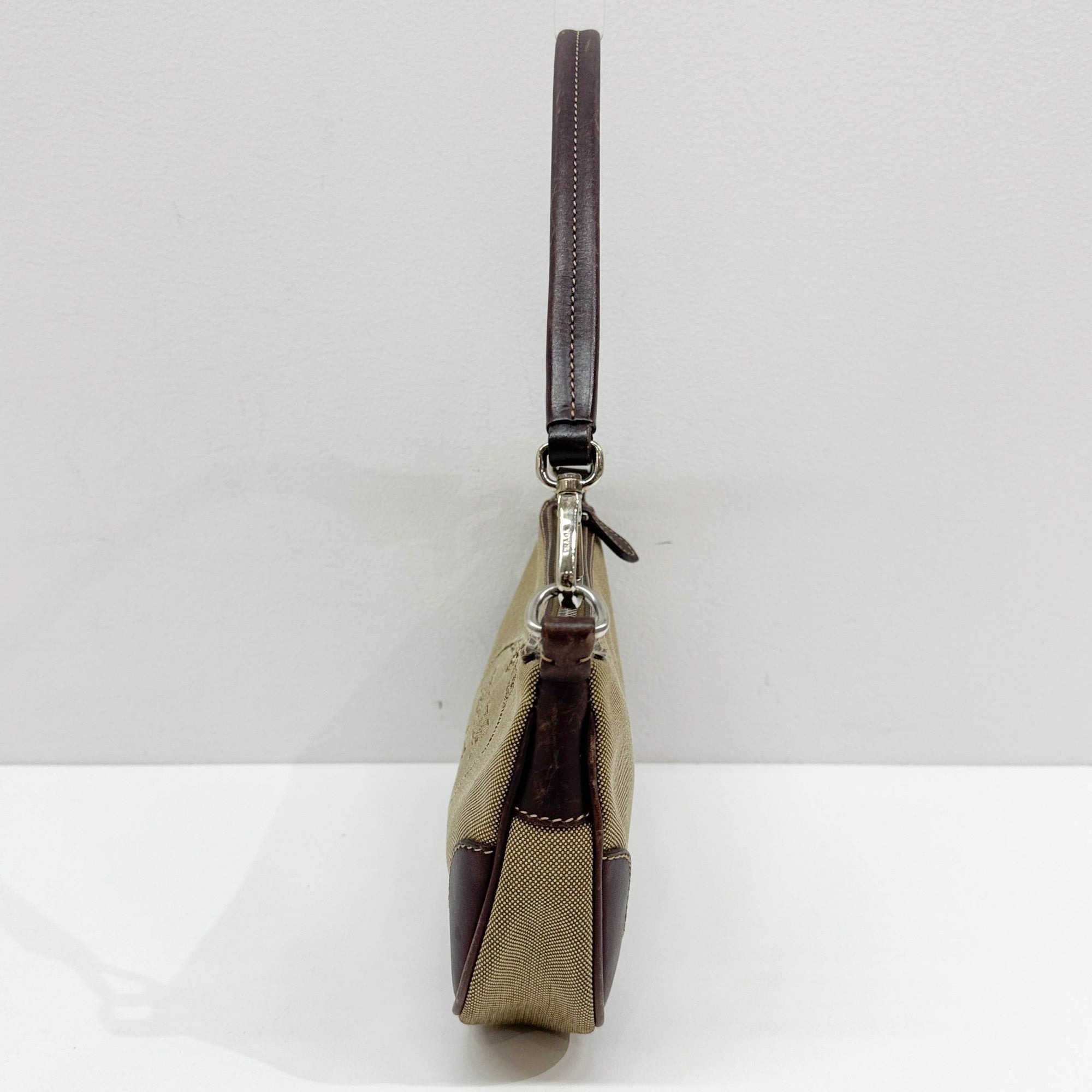 Beige Jacquard Canvas Shoulder Bag