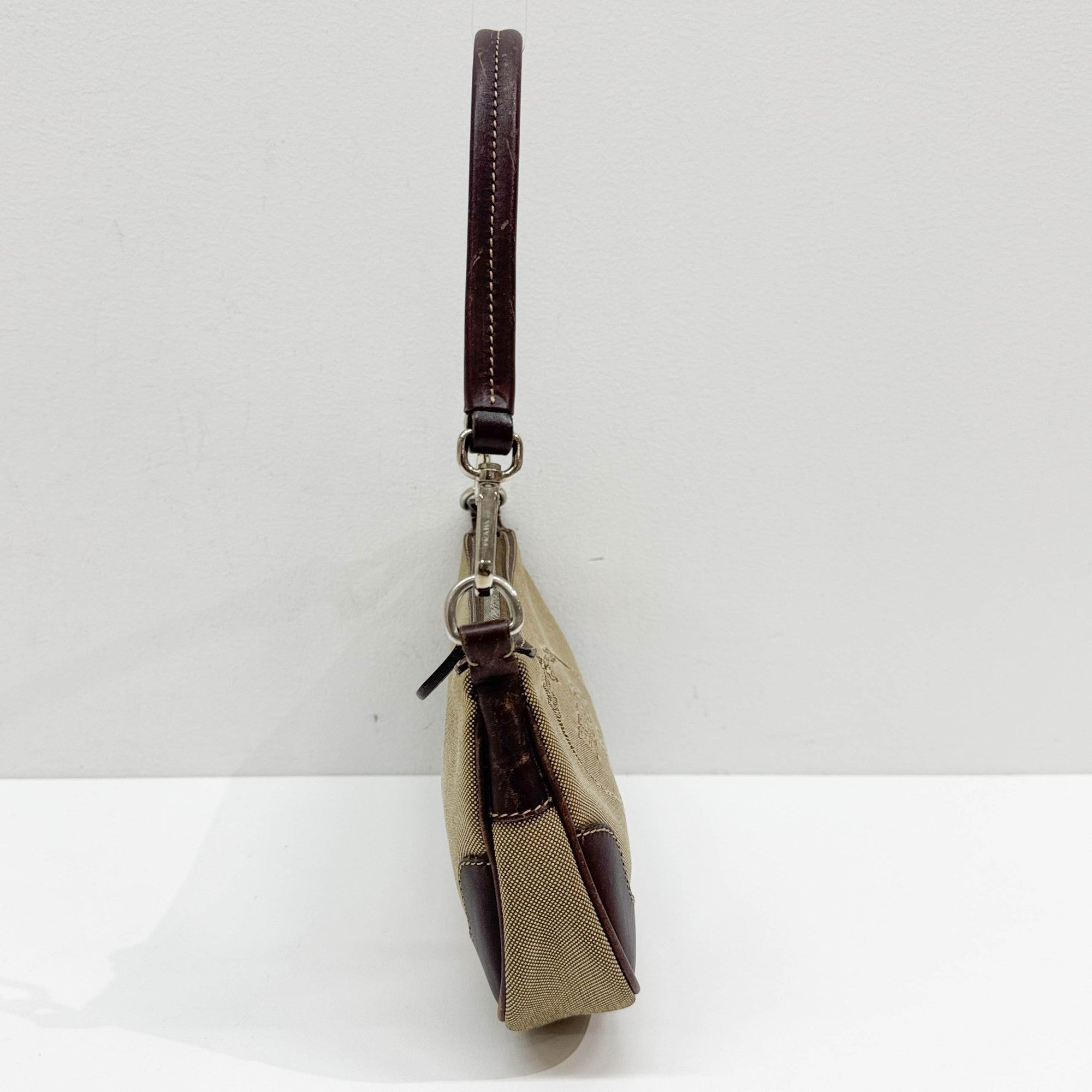 Beige Jacquard Canvas Shoulder Bag