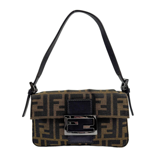 Mini Baguette Brown Zucca Canvas Shoulder Bag