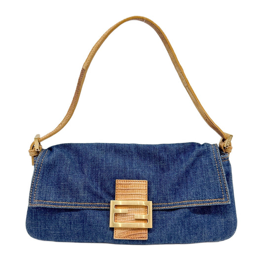 Mamma Baguette in Blue Denim with Python Shoulder Bag