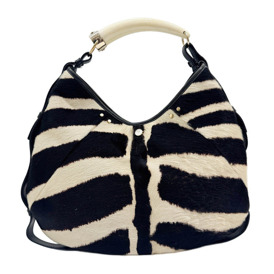 Mombasa Black & White Zebra Print Pony Hair Shoulder Bag