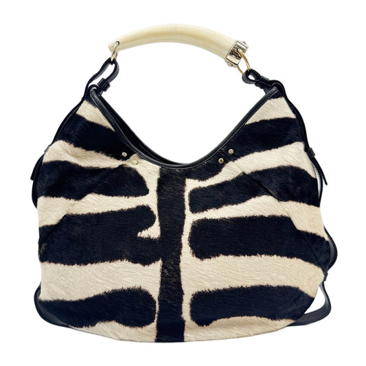 Mombasa Black & White Zebra Print Pony Hair Shoulder Bag
