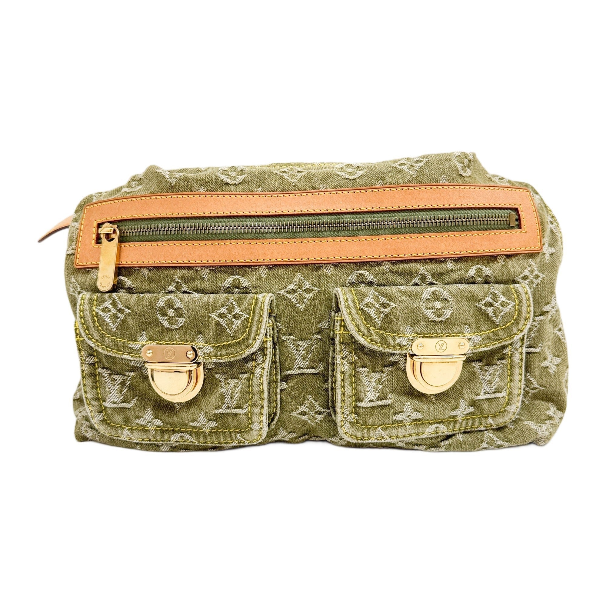 Baggy Monogram Green Denim Shoulder Bag