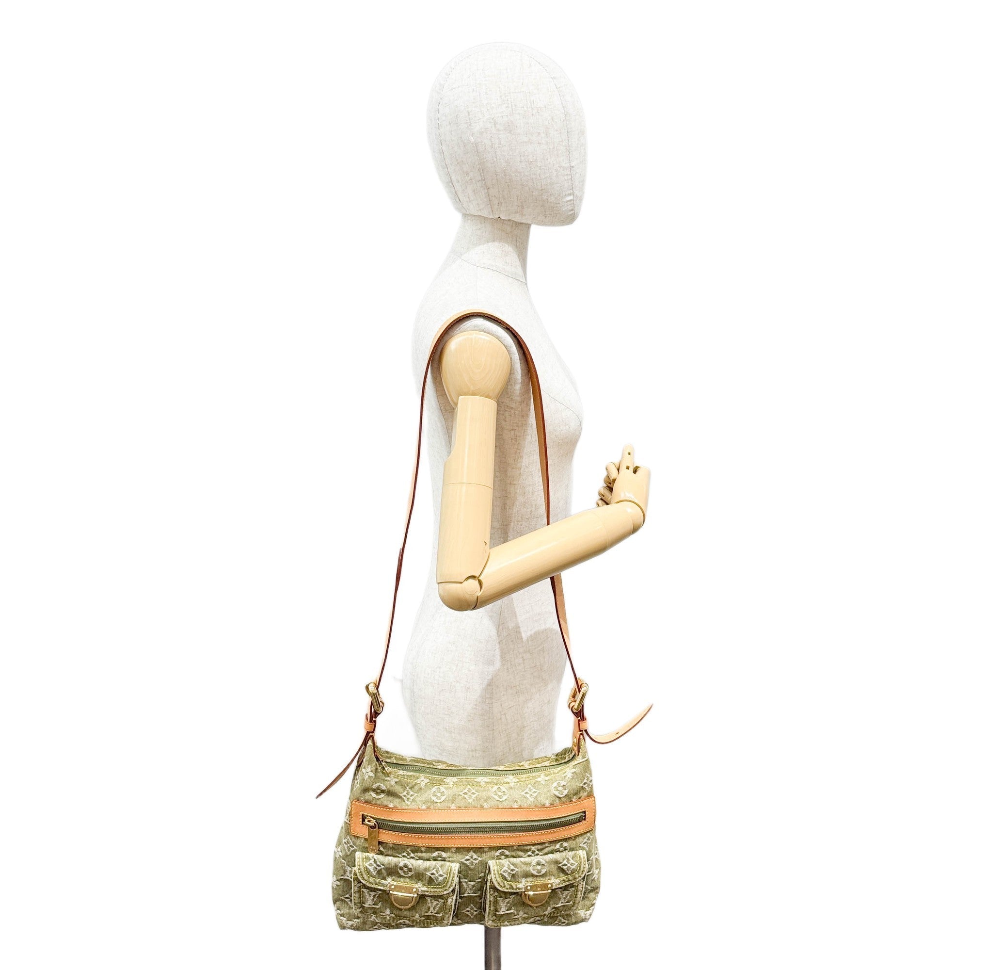 Baggy Monogram Green Denim Shoulder Bag