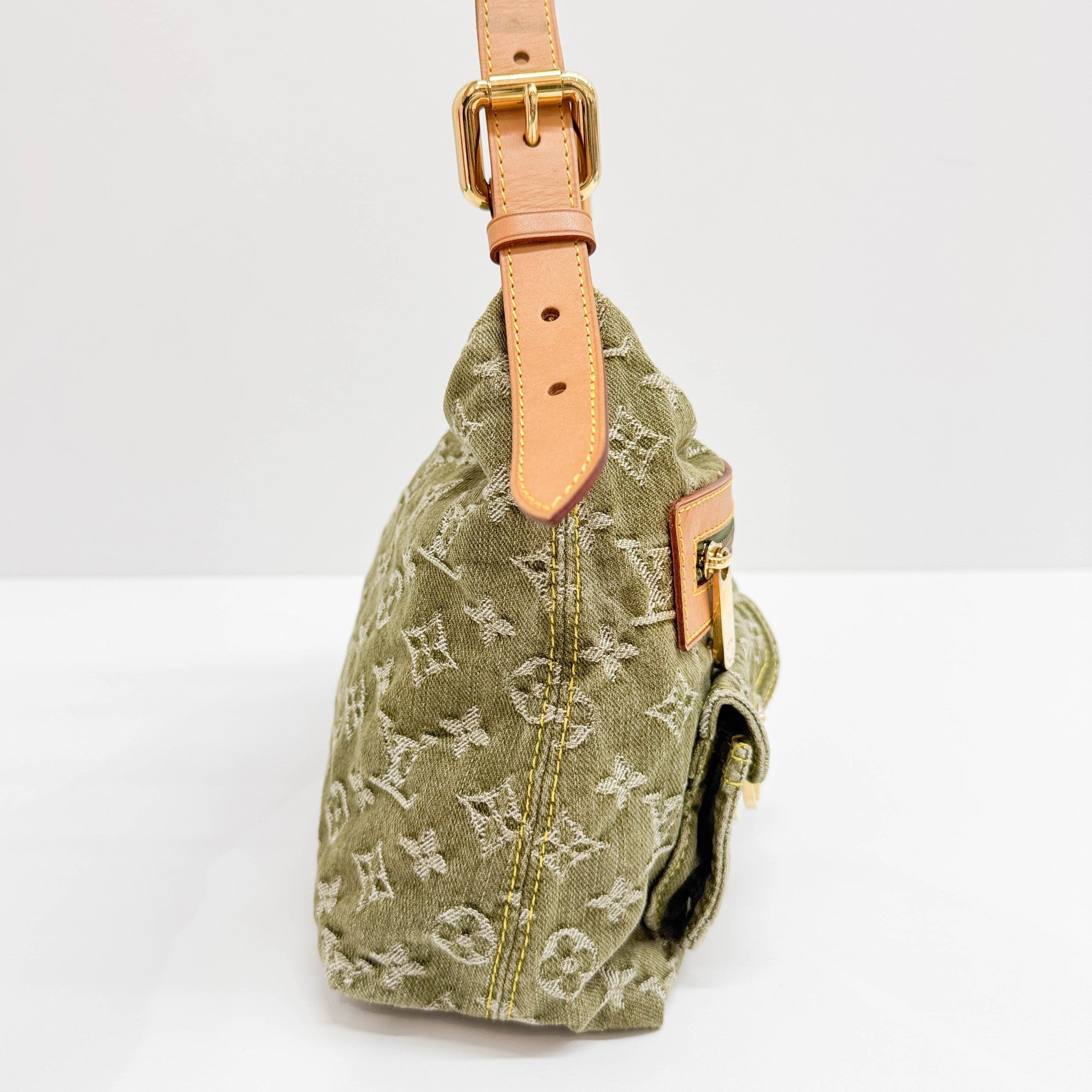 Baggy Monogram Green Denim Shoulder Bag