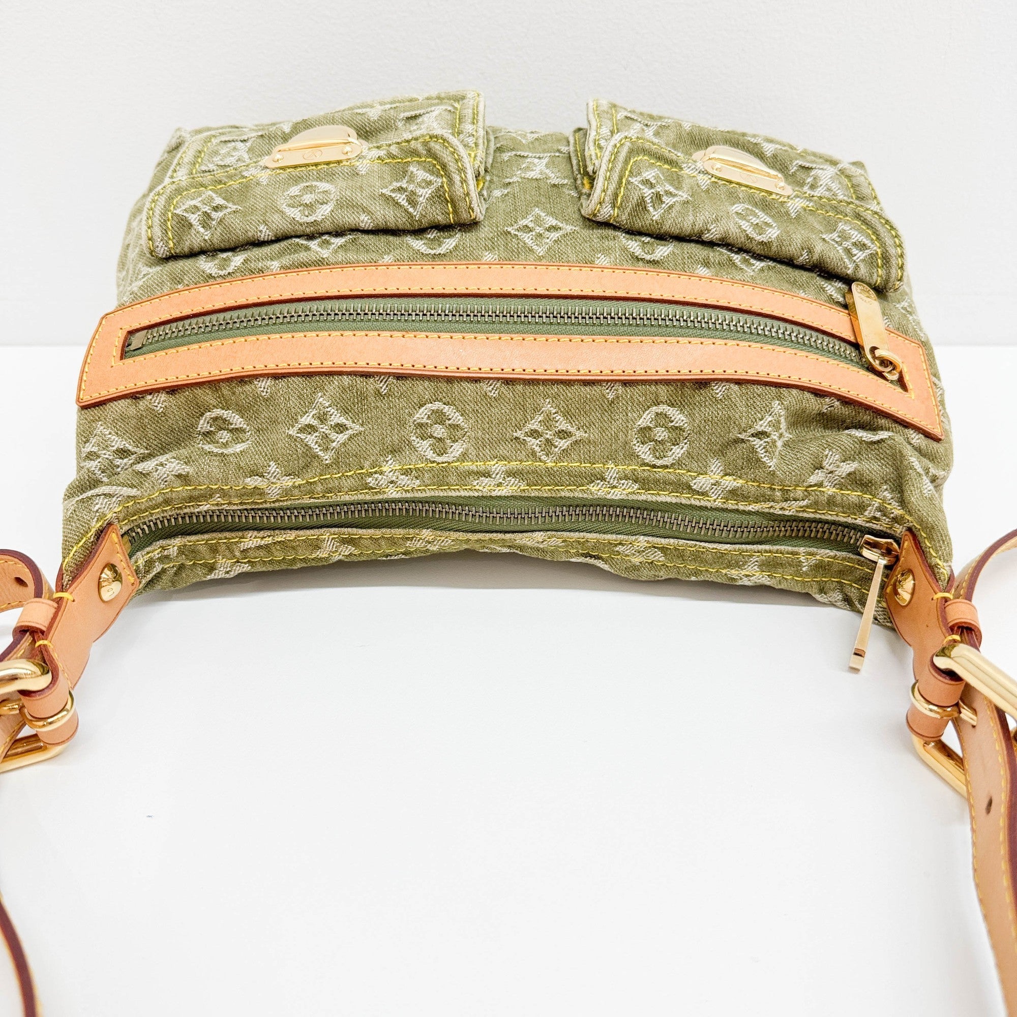 Baggy Monogram Green Denim Shoulder Bag